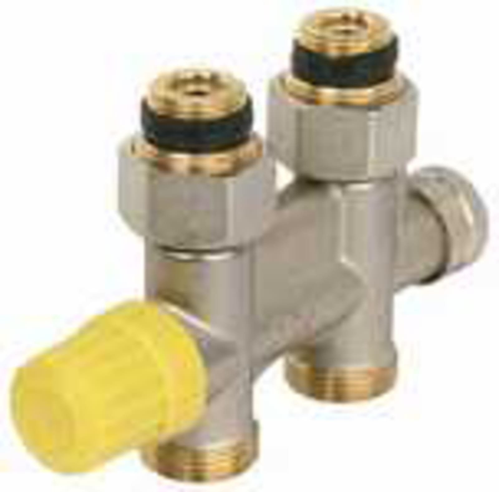 Danfoss H-onderblok, recht, messing, vernikkeld, 3/4" Euroconus, 3/4" Euroconus, tweepijp, hartafstand 50mm, lengte 66mm