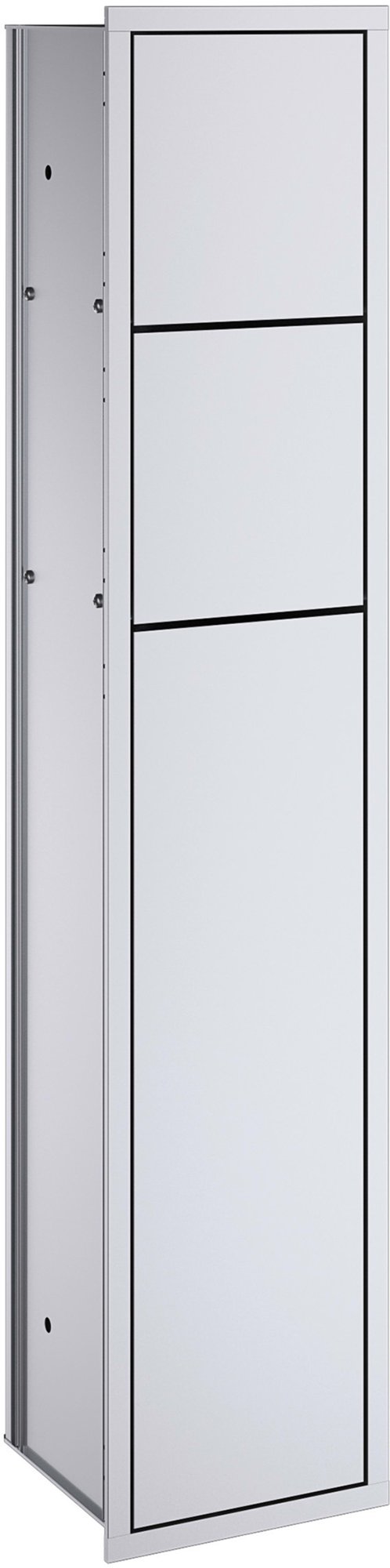 Emco Asis toiletmodule inbouw, vak voor reserverollen, rolhouder, toiletborstelgarnituur, alu/alu. Scharnier rechts.