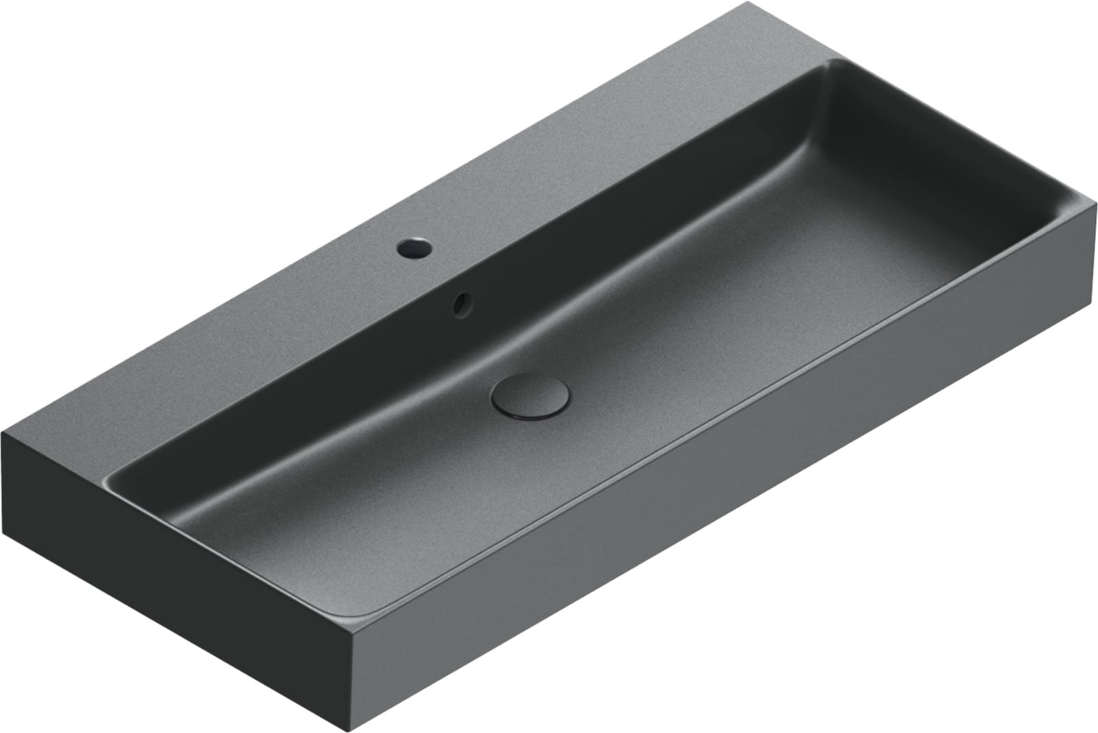 Catalano Premium wastafel. Antibacterieel, voorzien voor 5 kraangaten, overloop. 100x47 cm, h12 cm. Mat zwart