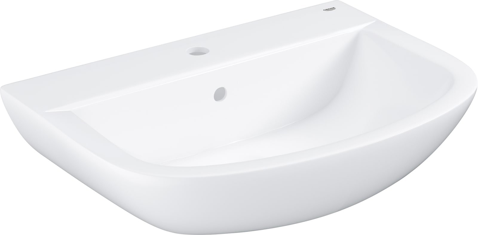 Grohe Bau Ceramics, Wastafel, rond, 1x waskom, kraangat midden, overloop, keramiek, 646 x 468 x 135mm (BxDxH), wit