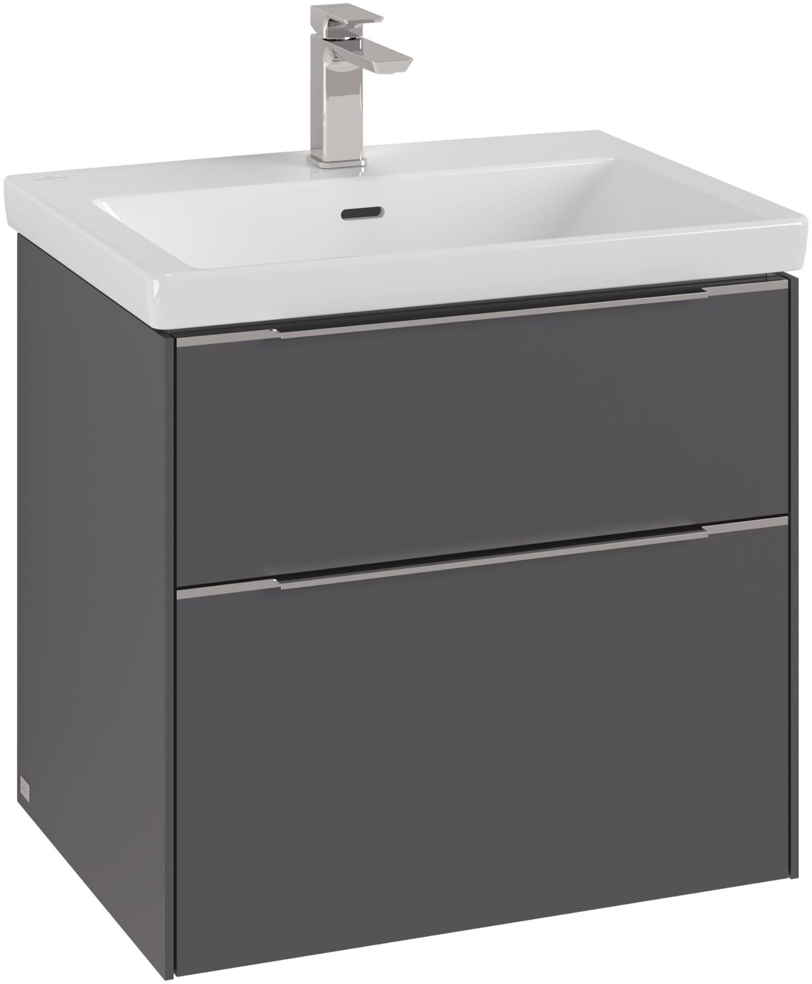 Villeroy & Boch Subway 3.0 wastafelonderkast, 2 laden, handgreep, 1 opbergschaal, led, hxbxd 576x622x462mm, Alu Pure white