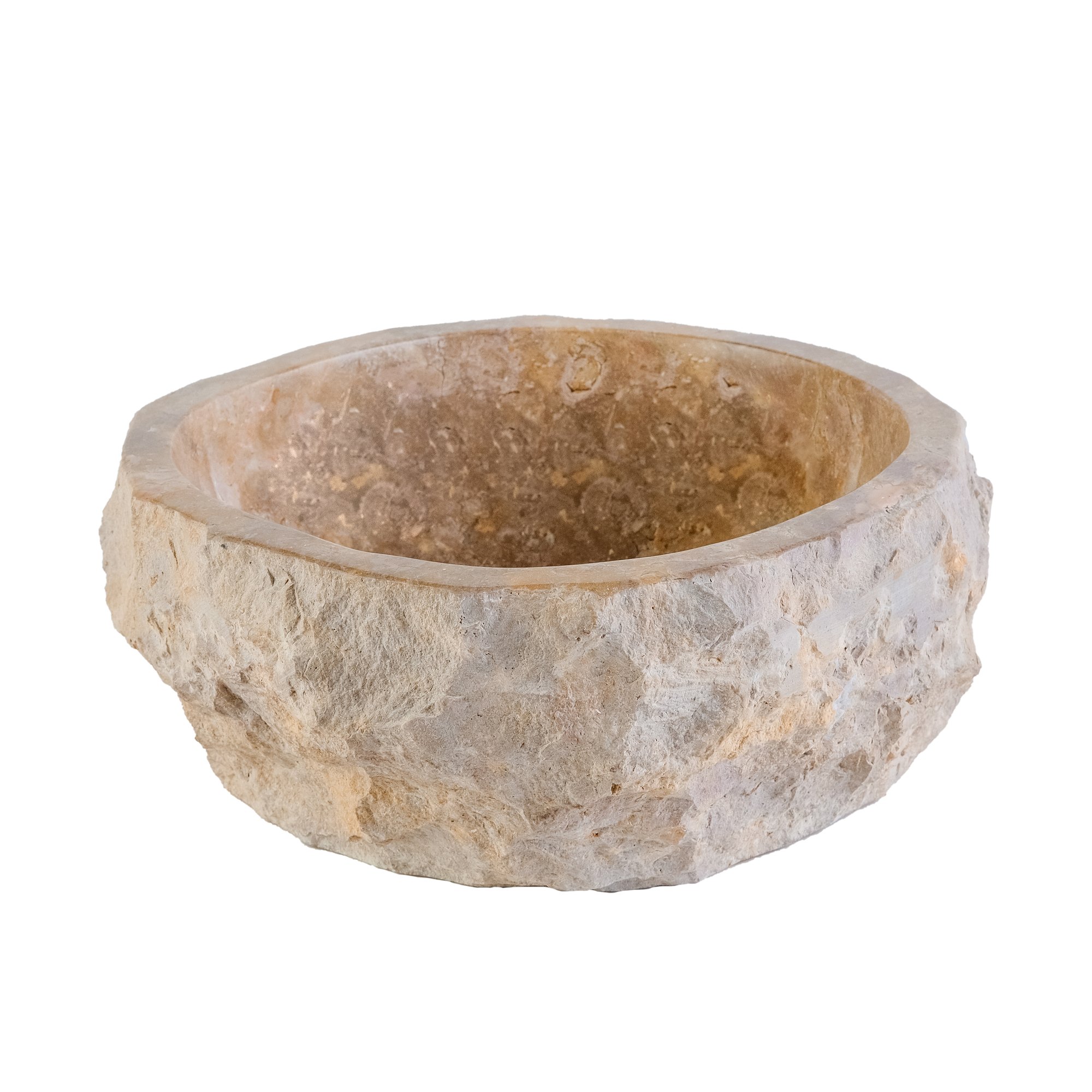 GEËRODEERDE NATUURMARMEREN WASKOM - BRUIN 30-35x15CM