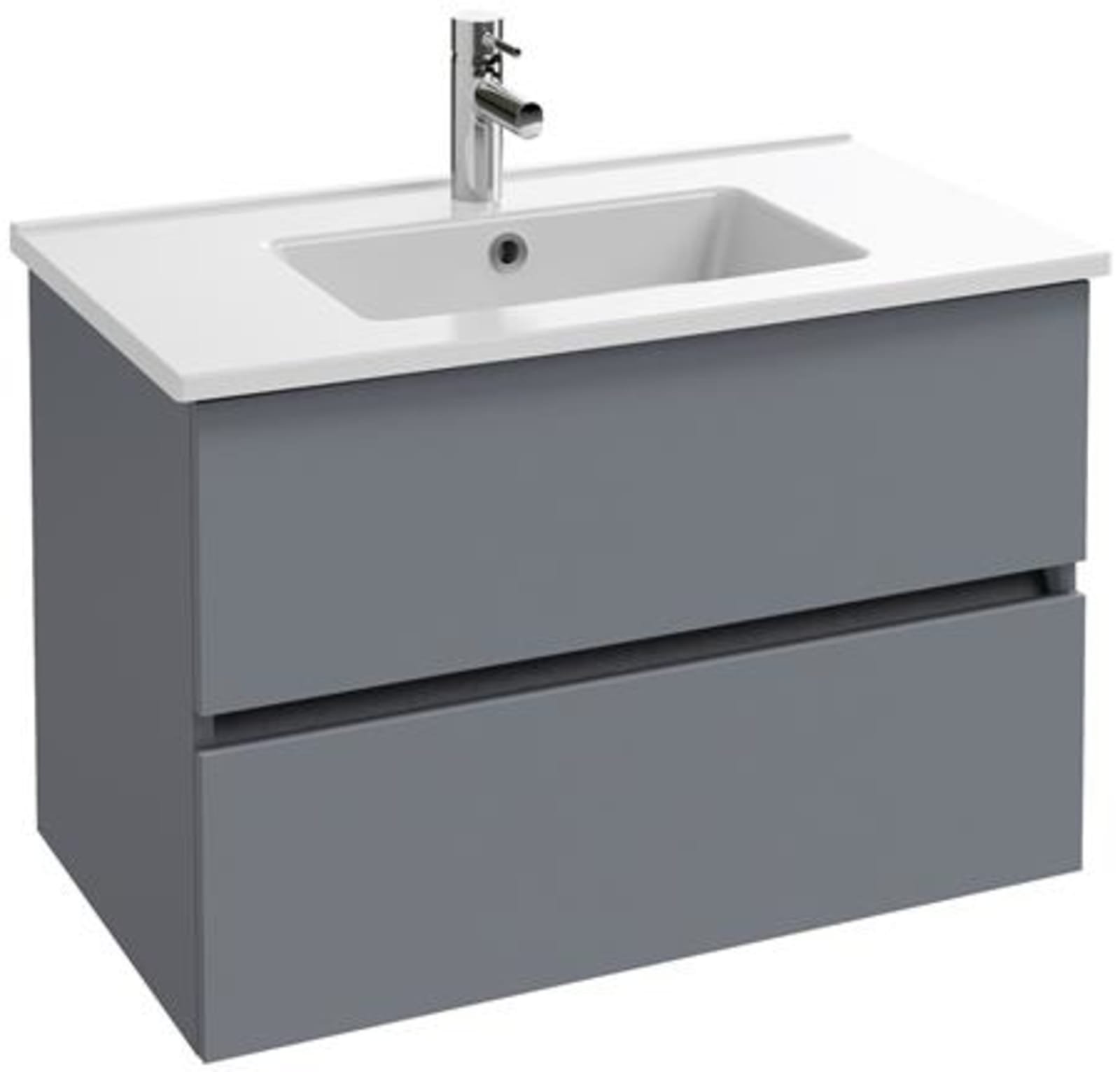 Solar Tolbiac onderbouwmeubel 80 cm 2 laden in melamine mat grijs Exclusief wastafel en kraan