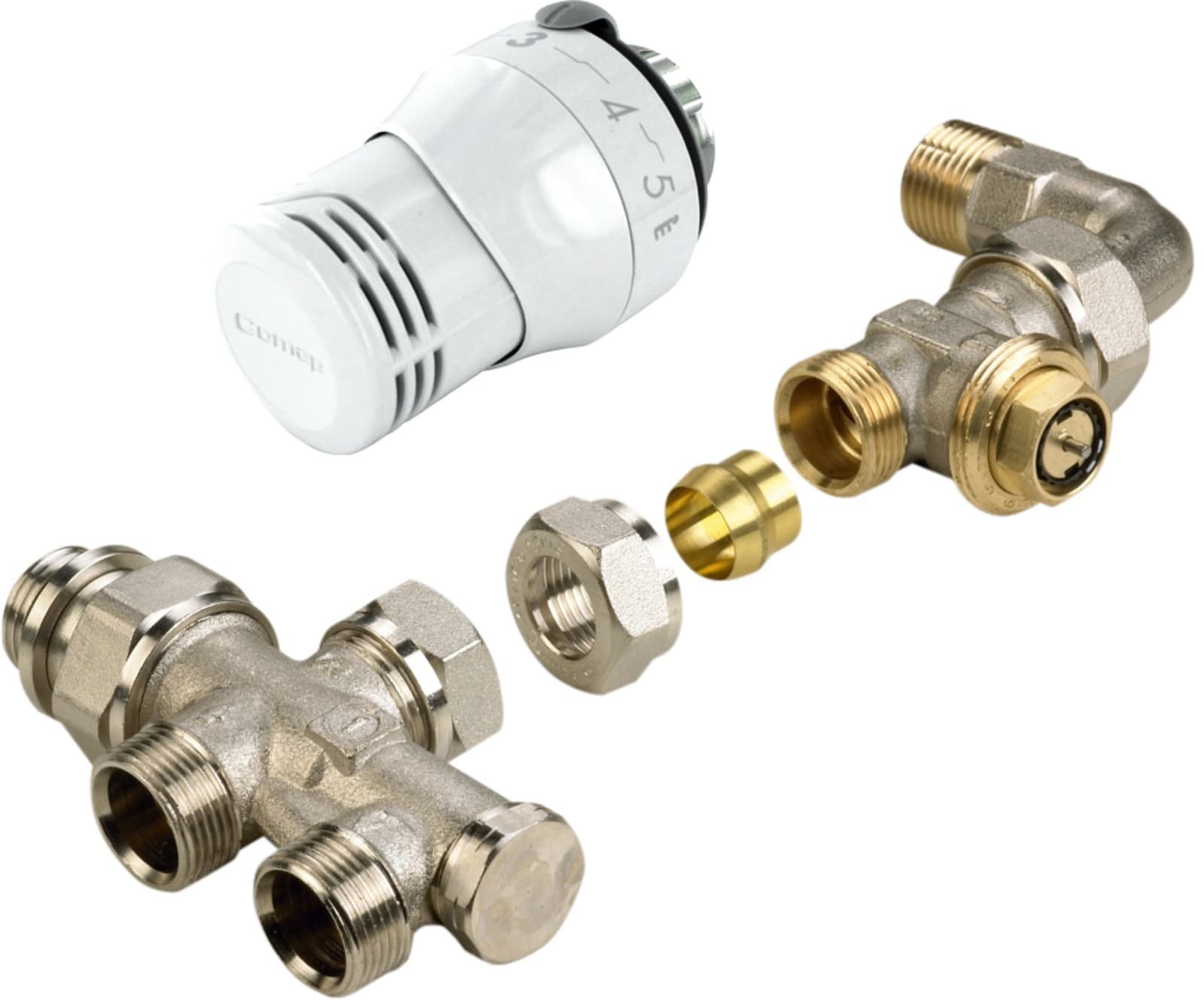 Comap 2-pijps aansluit set type 915E. Recht met bocht. Inclusief Senso thermostaatkop