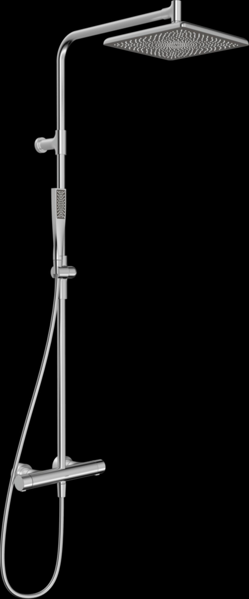 Hansa Aurelia, Regendouche met vierkante hoofddouche, Thermostatisch, Wandmontage, messing/kunsstof, Geborsteld staal
