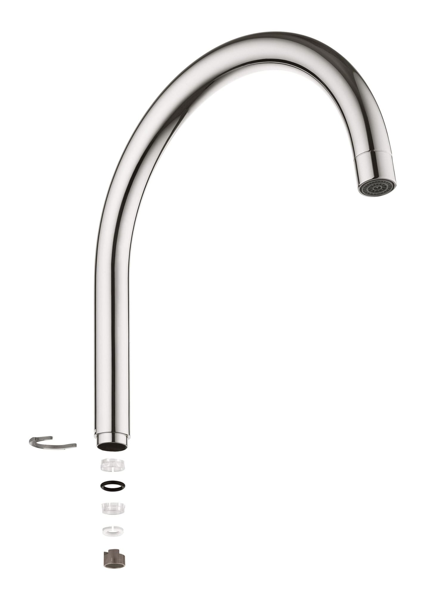 Grohe, Buisuitloop sanitairkraan, met mousseur, 80mm hoogte, met aanslagbegrenzer, 130mm voorsprong U-uitloop, draaibaar, chroom