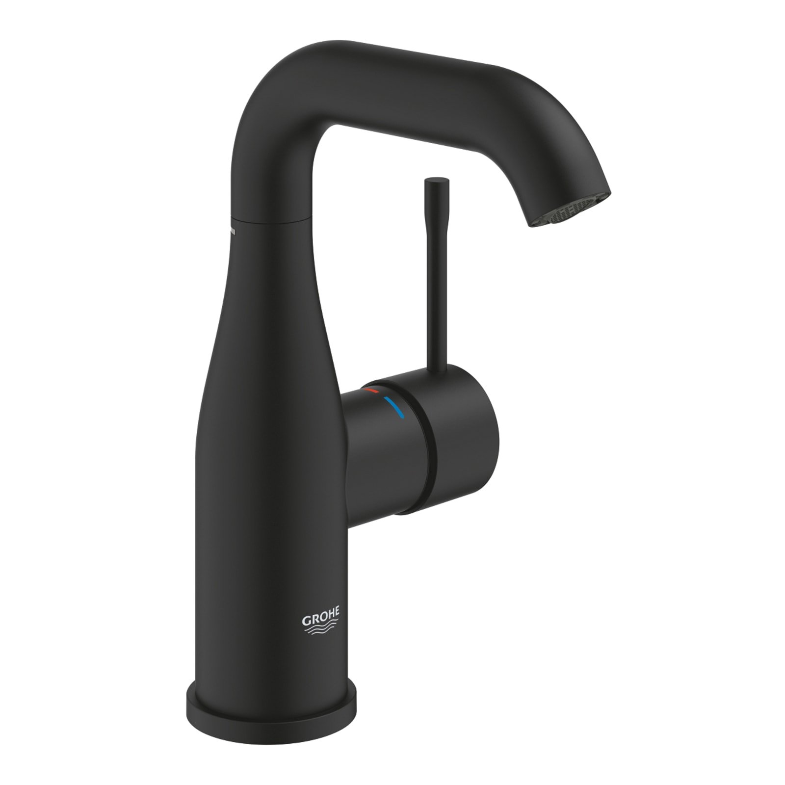Grohe Essence New Wastafelmengkraan, M-size, trekwaste, eengreeps, 1-gats, 193mm hoogte, 114mm uitloop, draaibaar, phantom black
