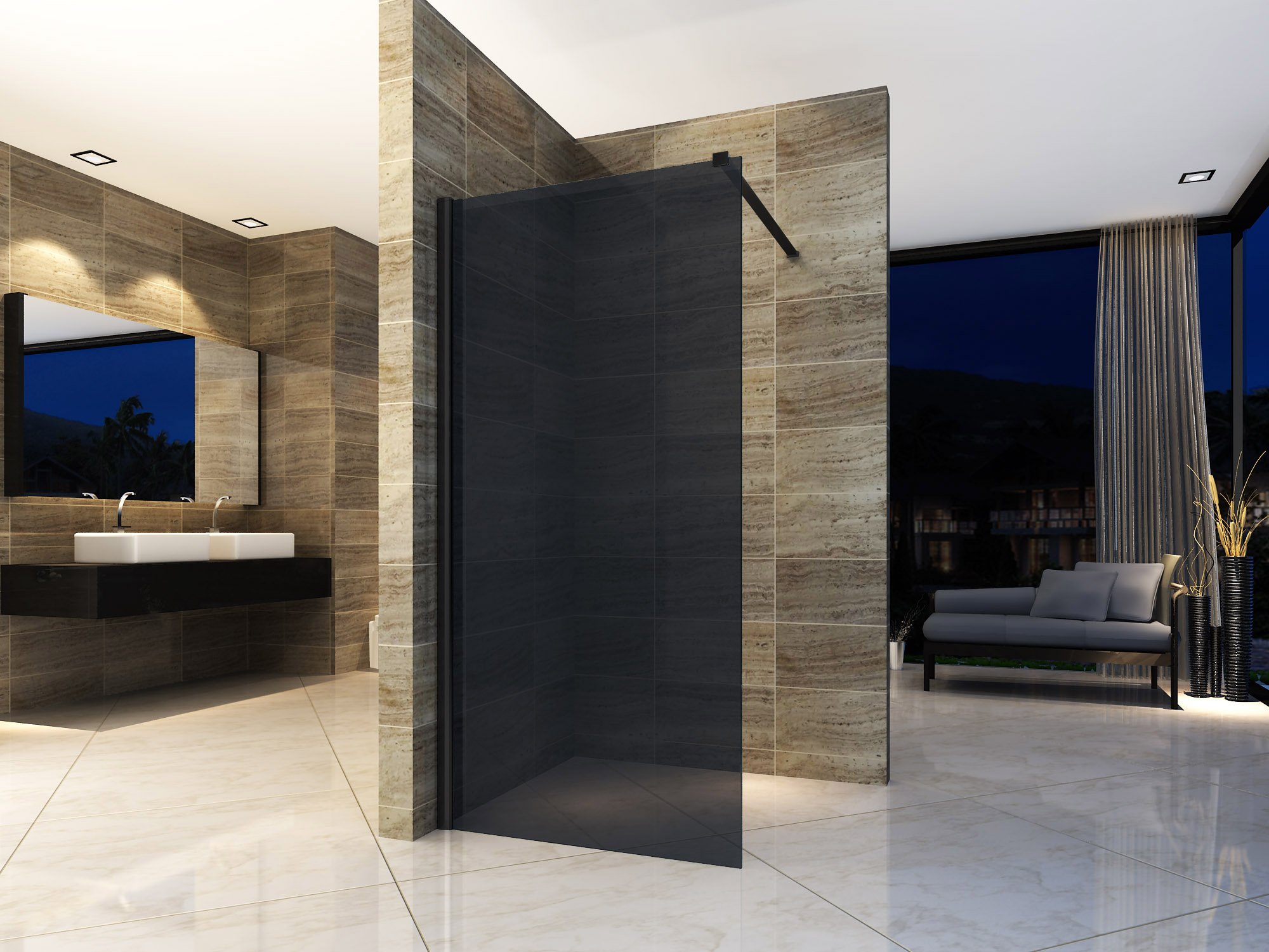 ALONI INLOOPDOUCHE - 900 X 2000MM - MAT ZWART - GRIJS ROOKGLAS