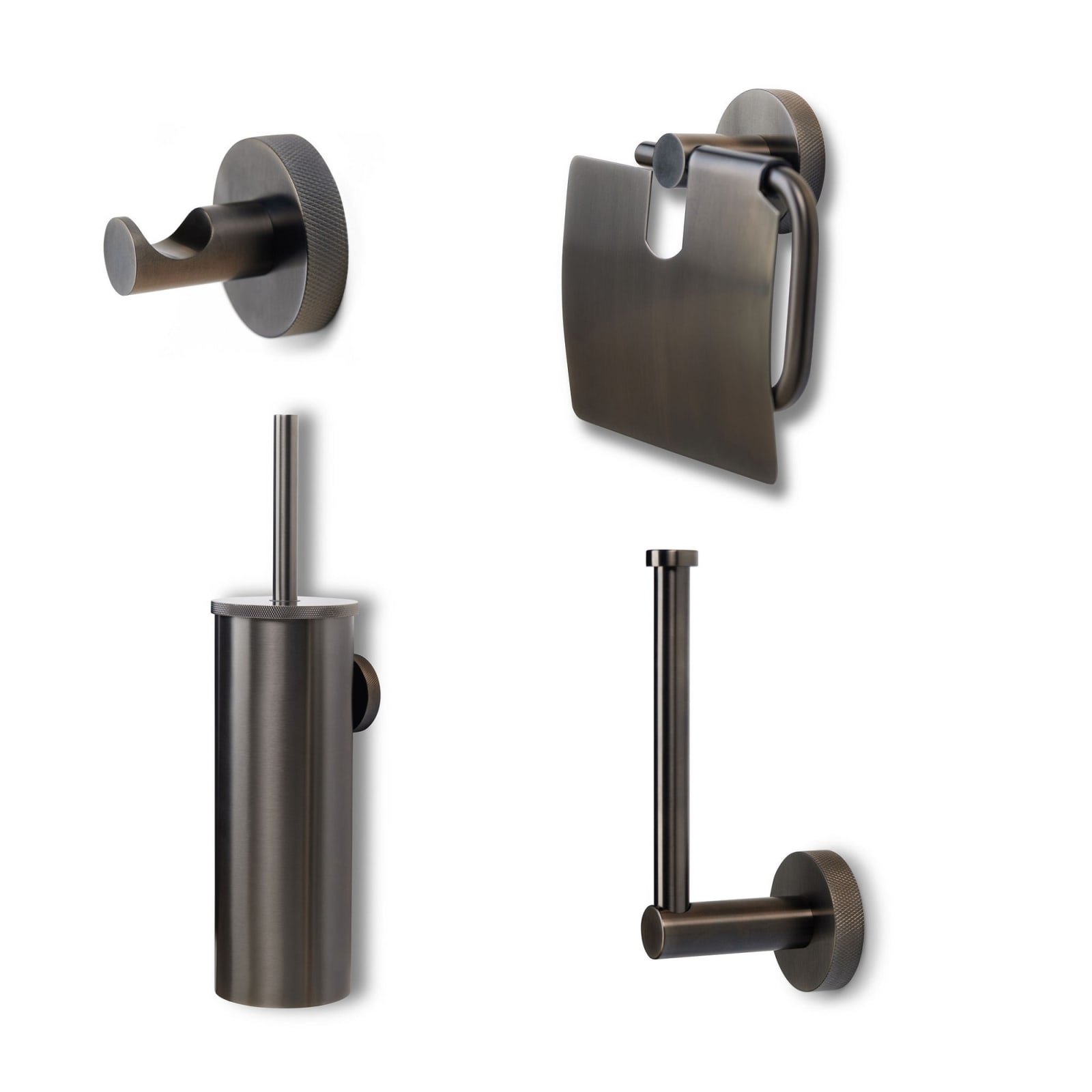 Blue Label Vida Facet toiletset, wc borstel, toiletrolhouder, reserverolhouder en haakje, gun metal