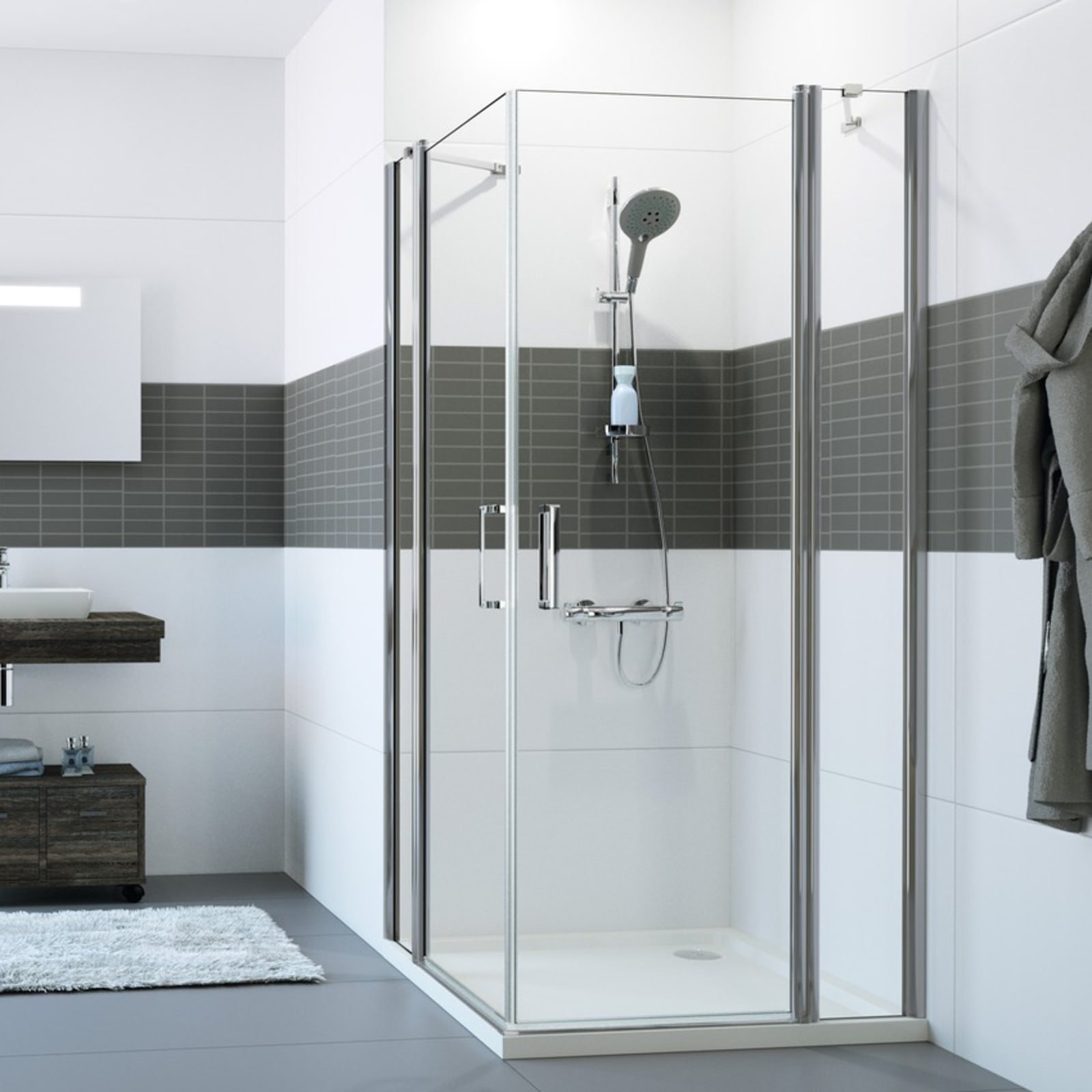 Huppe Classics 2, Zwaaideur vierhoek, vast met hoekinstap, 1000 x 2000mm (BxH), profiel zilverglans, 6mm glas helder