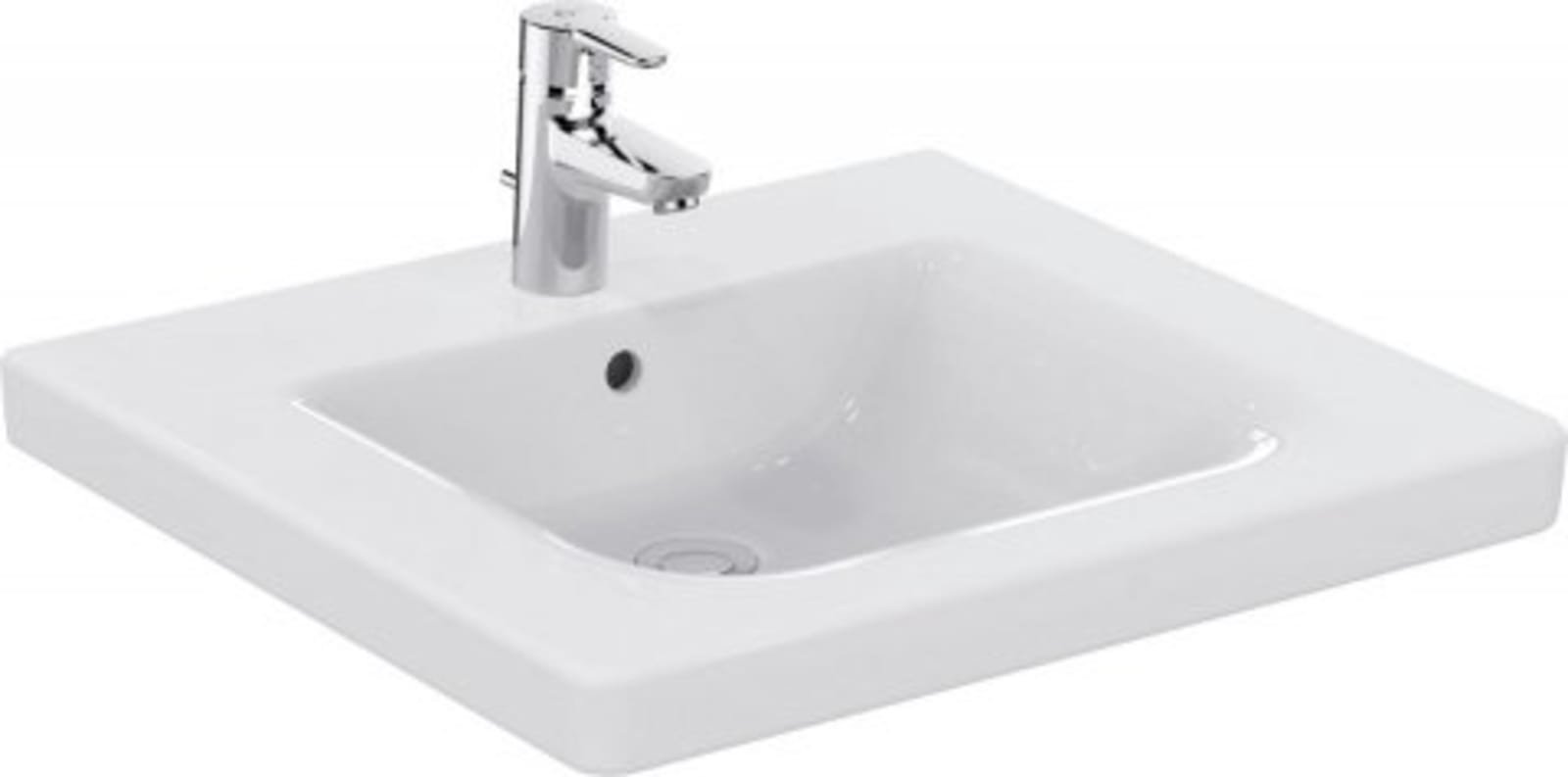 Ideal Standard Connect Freedom mindervalidenwastafel 600 mm van keramiek. 1 kraangat midden doorgestoken. Met overloop, wit.