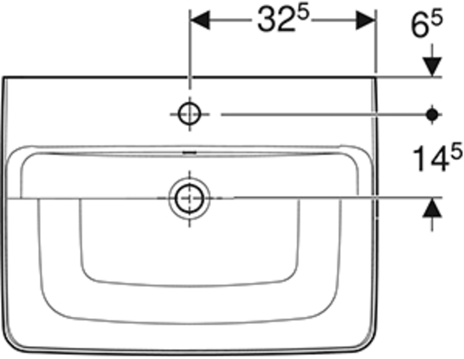Geberit Renova Plan opzetwastafel 65x48cm met kraangat met overloop, Tect/wit