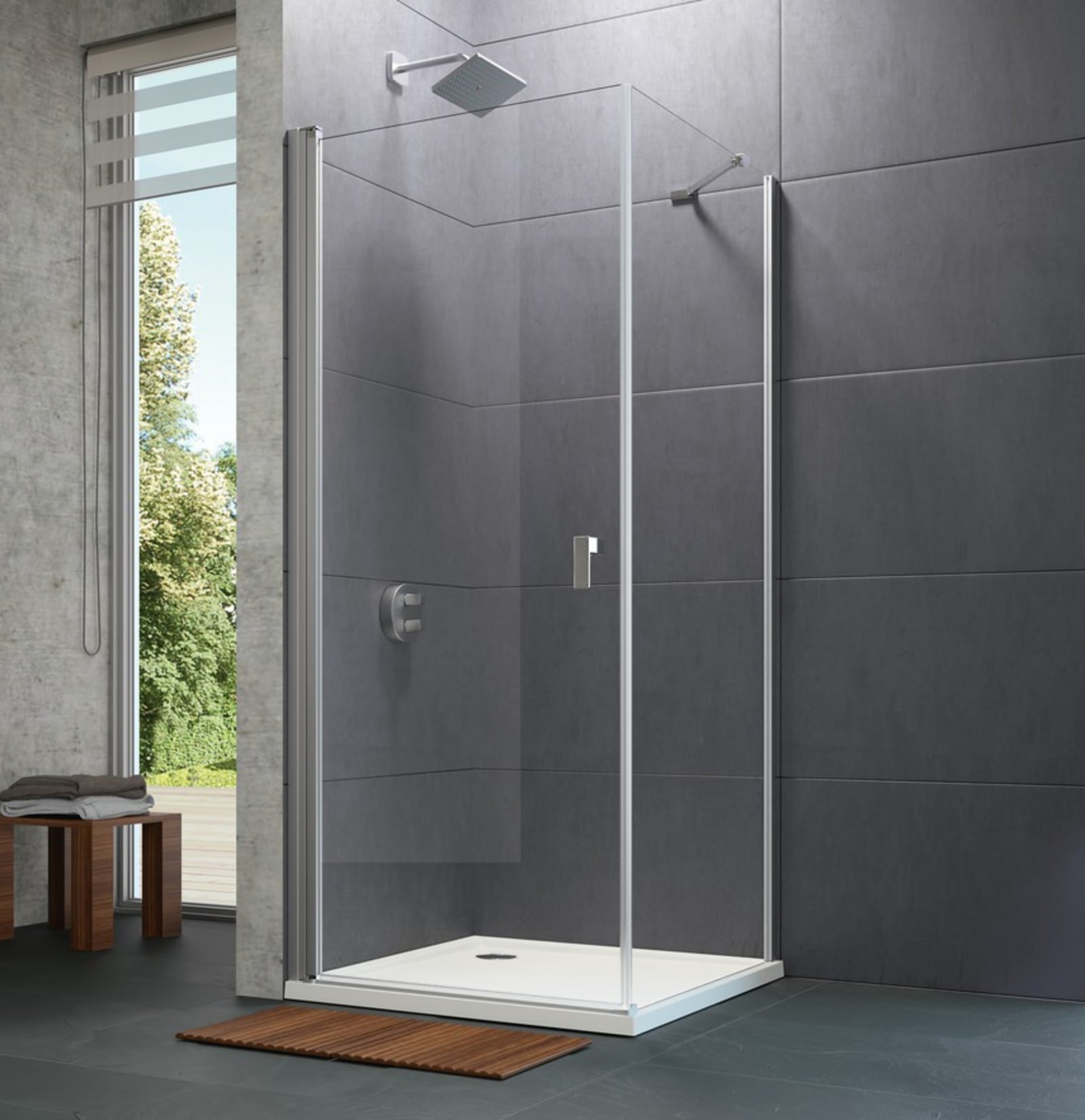 Huppe Design Pure, Zijwand vierhoek, voor zwaaideur, 800 x 2000mm (BxH), profiel chroom, 6mm glas helder