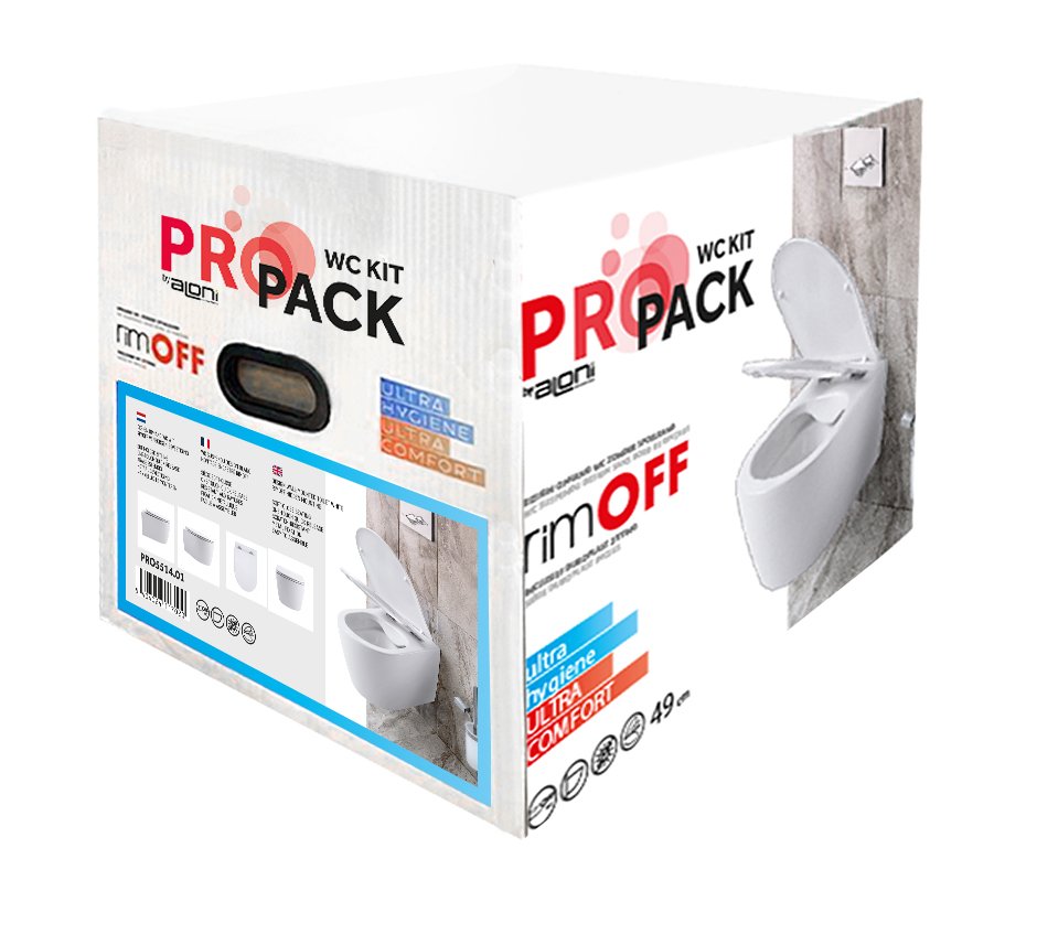 ALONI PRO HANGTOILET - RANDLOOS - MET ZITTING - DUROPLAST - SOFT CLOSE - QUICK RELEASE - COMPACT 49 CM - 36X25X49 CM - GLANZEND WIT