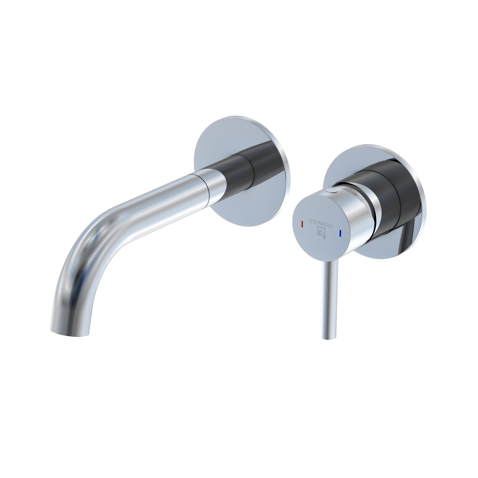 Steinberg 100 eenhendel inbouw wastafelmengkraan wandmodel sprong 195 mm met keramisch binnenwerk inclusief inbouwdeel 1/2 , chroom