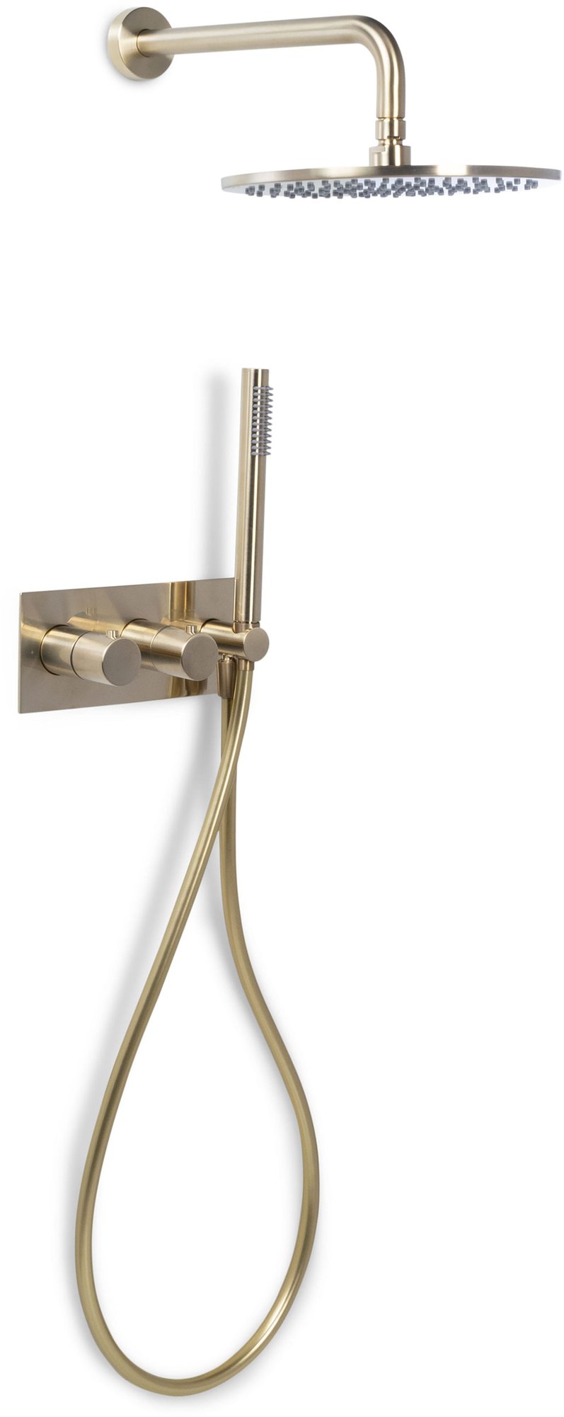 Blue Label Brondby douchesysteem horizontaal met houder en 25cm hoofddouche incl. inbouwdeel, geborsteld goud