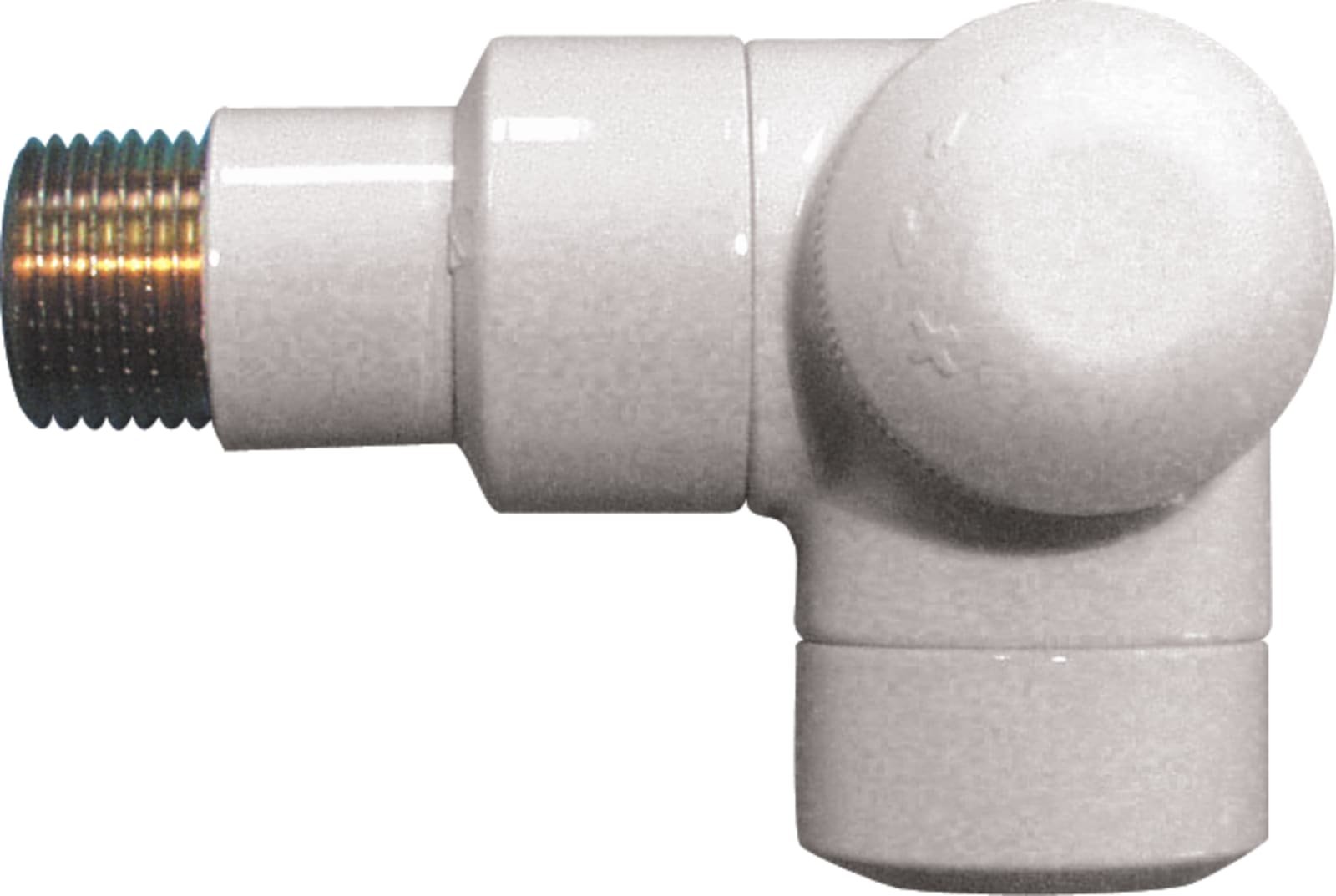 Herz TS-90 DE LUXE thermostatische radiatorkraan met vaste Kv waarde 1/2" Dubbel Haaks Rechts. T.b.v. M28 kop, wit