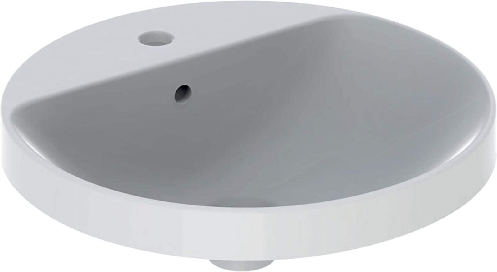 Geberit VariForm, Wastafel, rond, opbouw, 1x waskom, overloop, met kraanbank, keramiek, 480 x 480 x 178mm (BxDxH), wit