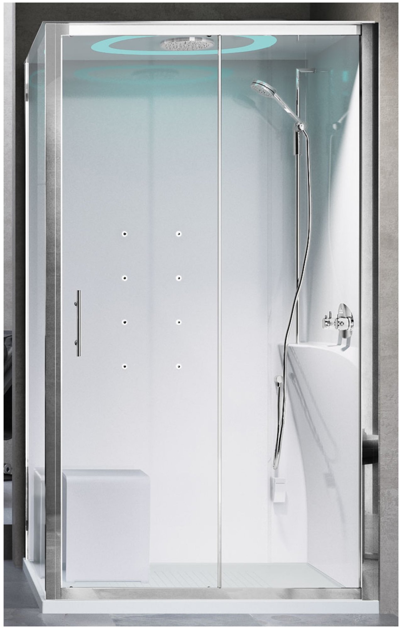 Novellini Eon 2P, Douchecabine, schuifdeur, links, mengkraan, hoge bak, 1200 x 900mm (BxL), p: mat chroom, 6mm glas helder