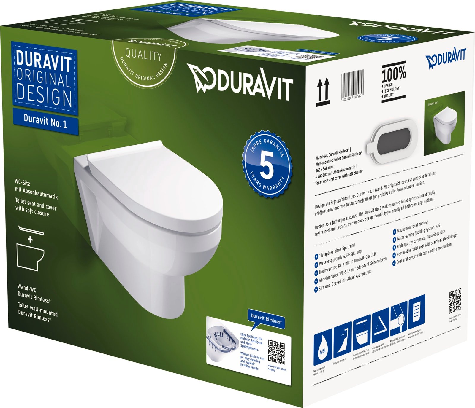 Duravit No.1 Toilet set hangend 365x480x400 mm
