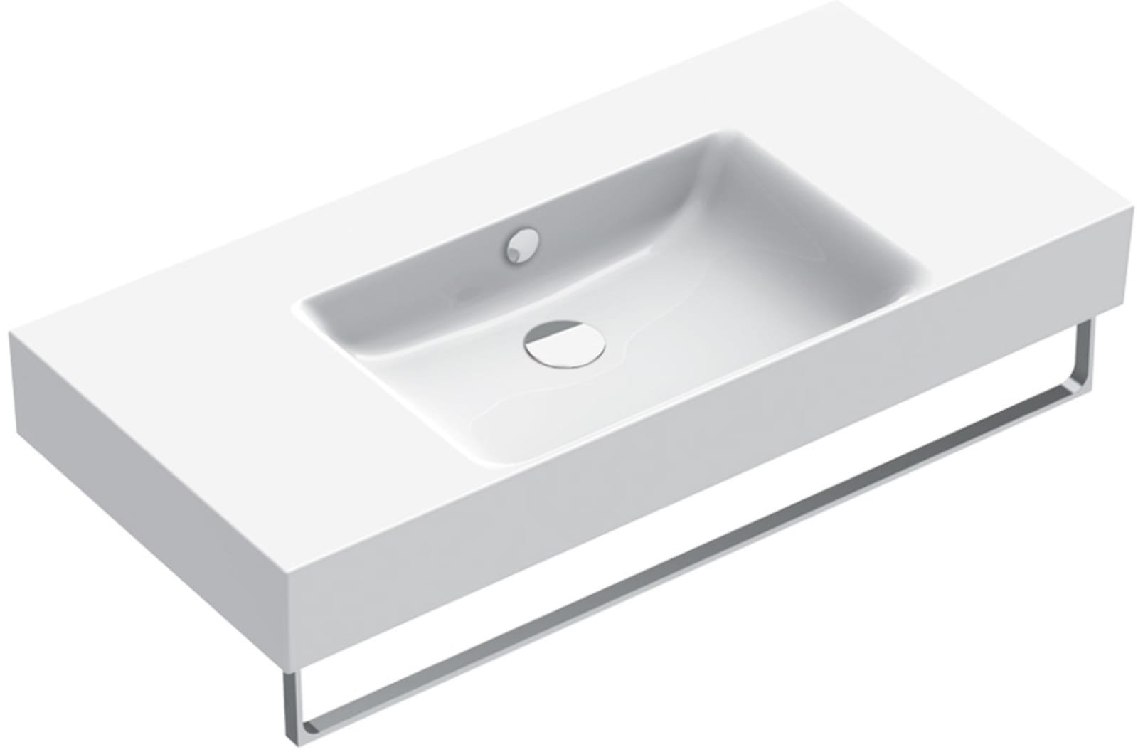 Catalano Premium wastafel, kuip-midden. Antibacterieel, voorzien voor 3 kraangaten, overloop. 100x47 cm, h12 cm. Wit