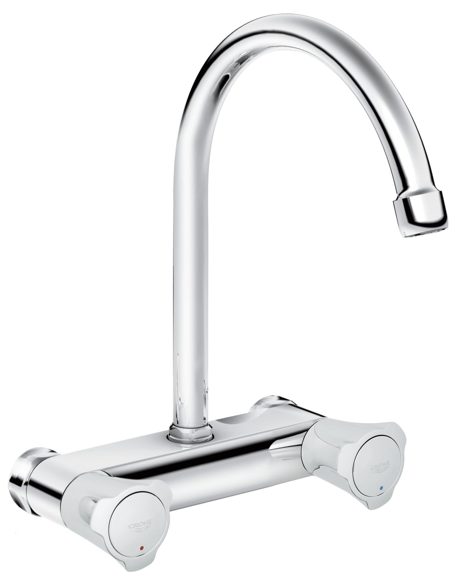 Grohe Costa L, Keukenmengkraan, wand, tweegreeps, 154mm hoogte kraanmond, schuimstraalmond, 182mm bovenuitloop, draaibaar, chroom
