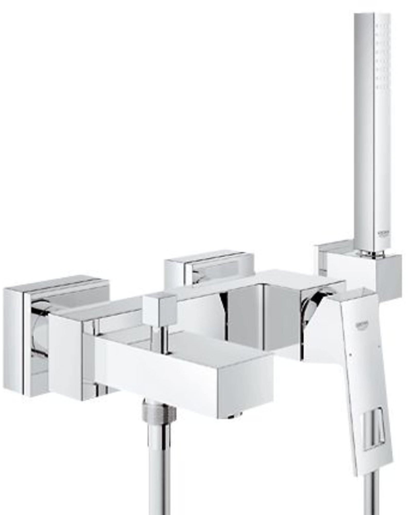 Grohe Eurocube, Badmengkraan, met doucheset, wand, eengreeps, 2-gats, omstelinrichting, 150±15mm hart, 181mm uitloop, vast, chroom