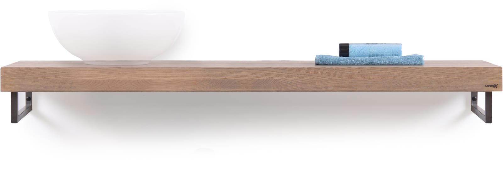 LoooX Wooden Base Shelf Solo 140 cm, eiken 'old grey' handdoekhouders geborsteld RVS