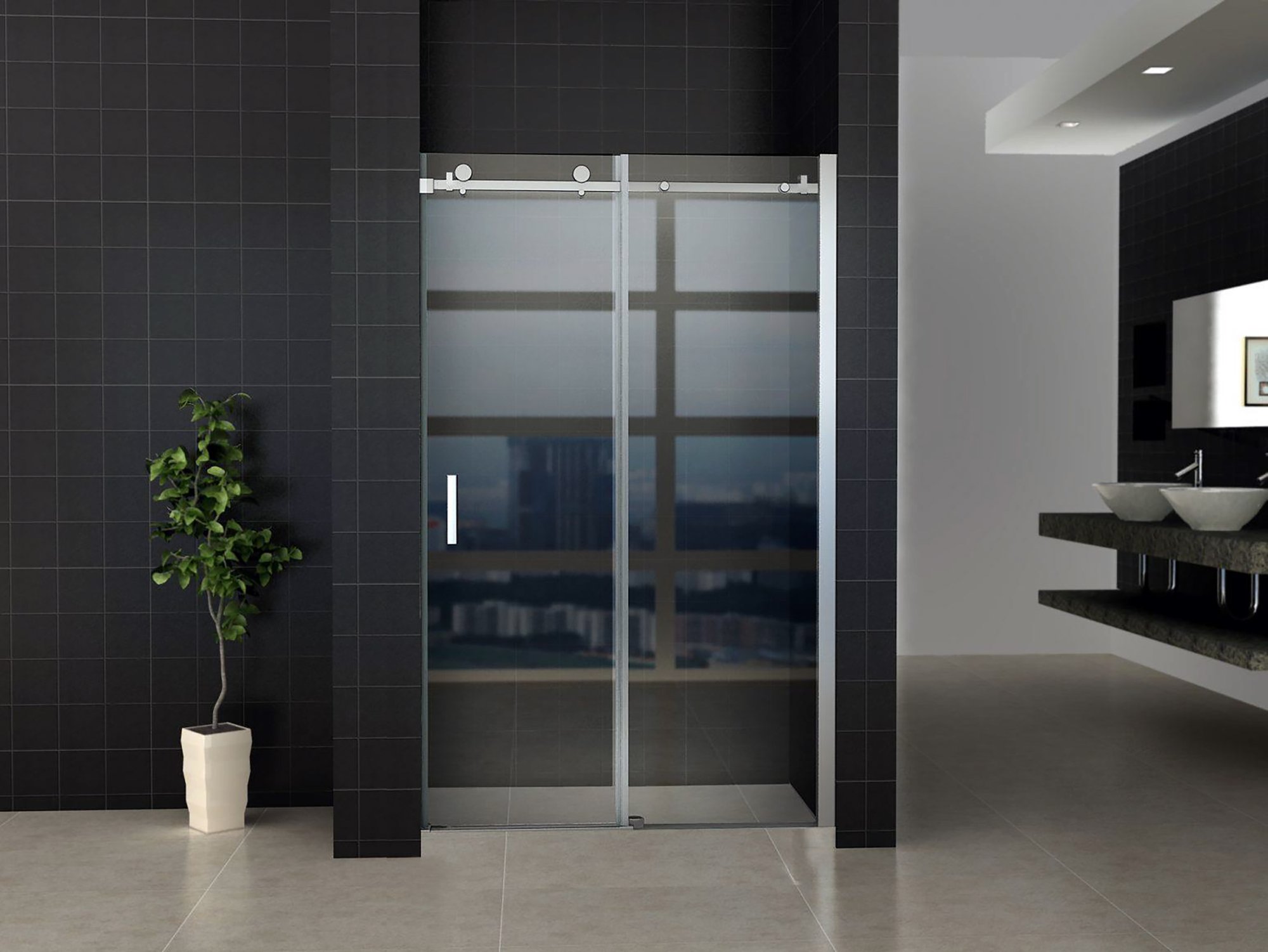 ALONI SCHUIFDEUR VOOR NIS - 1400 X 2000MM - CHROOM - HELDER GLAS