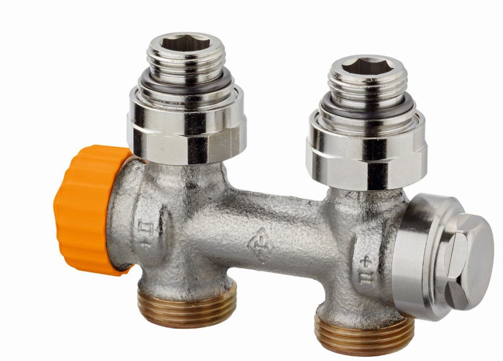 Heimeier H-onderblok, recht, brons, 1/2" binnendraad, 3/4" Euroconus, tweepijp, hartafstand 50mm, lengte 107mm