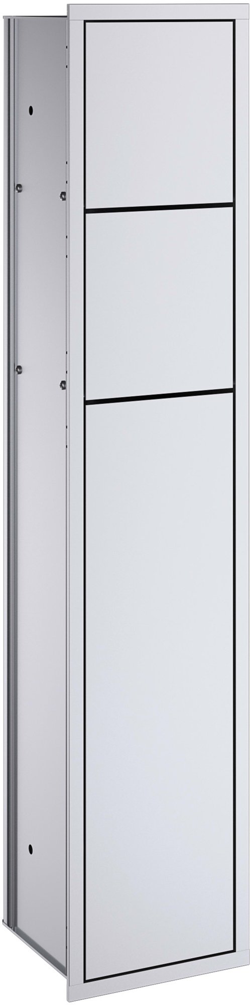 Emco Asis toiletmodule inbouw, vak voor reserverollen, rolhouder, toiletborstelgarnituur, alu/alu. Scharnier links.