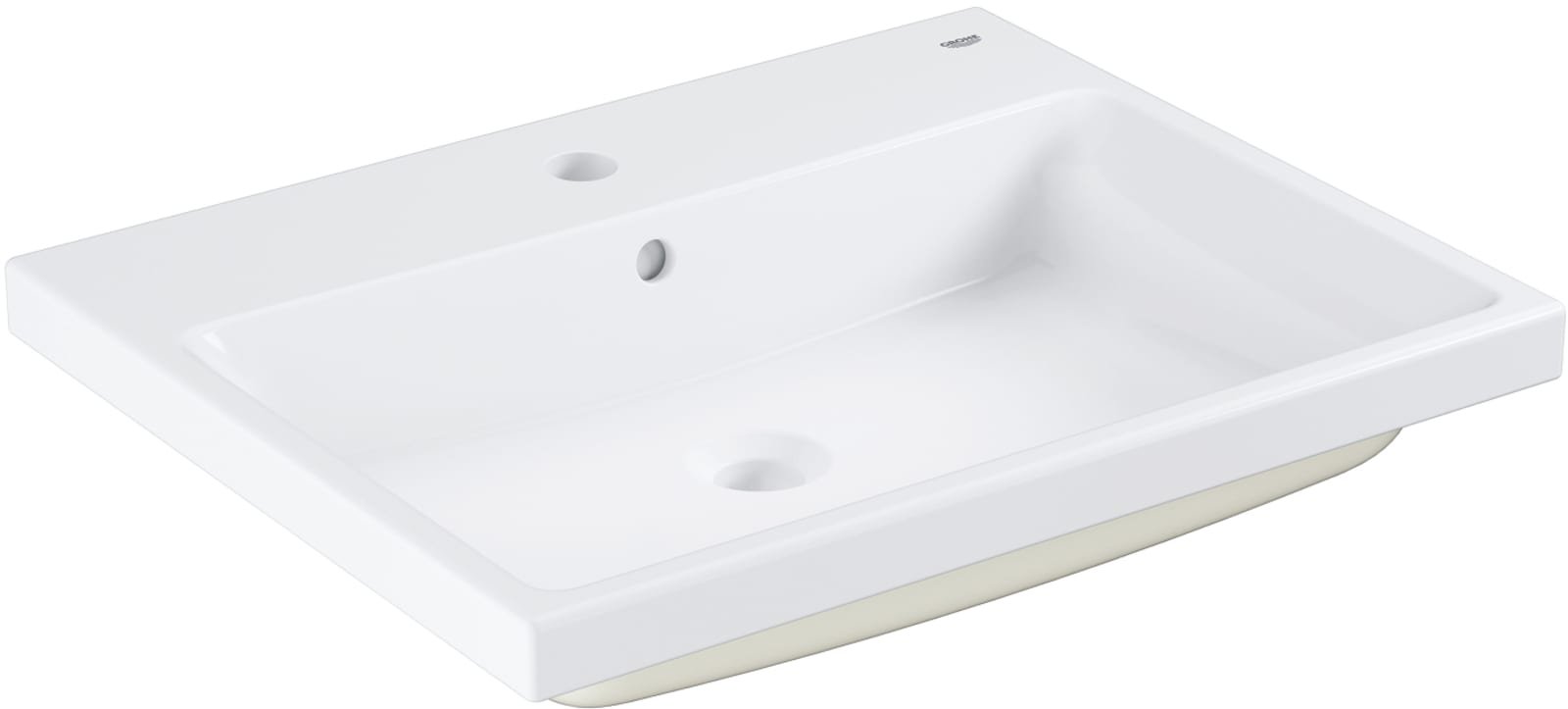 Grohe Cube Ceramics, Wastafel, inbouw, 1x waskom, kraangat midden, overloop, keramiek, antibacterieel, 605 x 490 x 50mm (BxDxH), wit