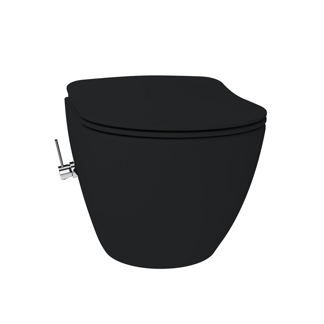 CREAVIT FREE HANGTOILET MET BIDET - RANDLOOS - MET BIDETKRAAN KOUD EN WARM WATER - ZONDER ZITTING - MAT HOUTSKOOL ZWART thumbnail 2