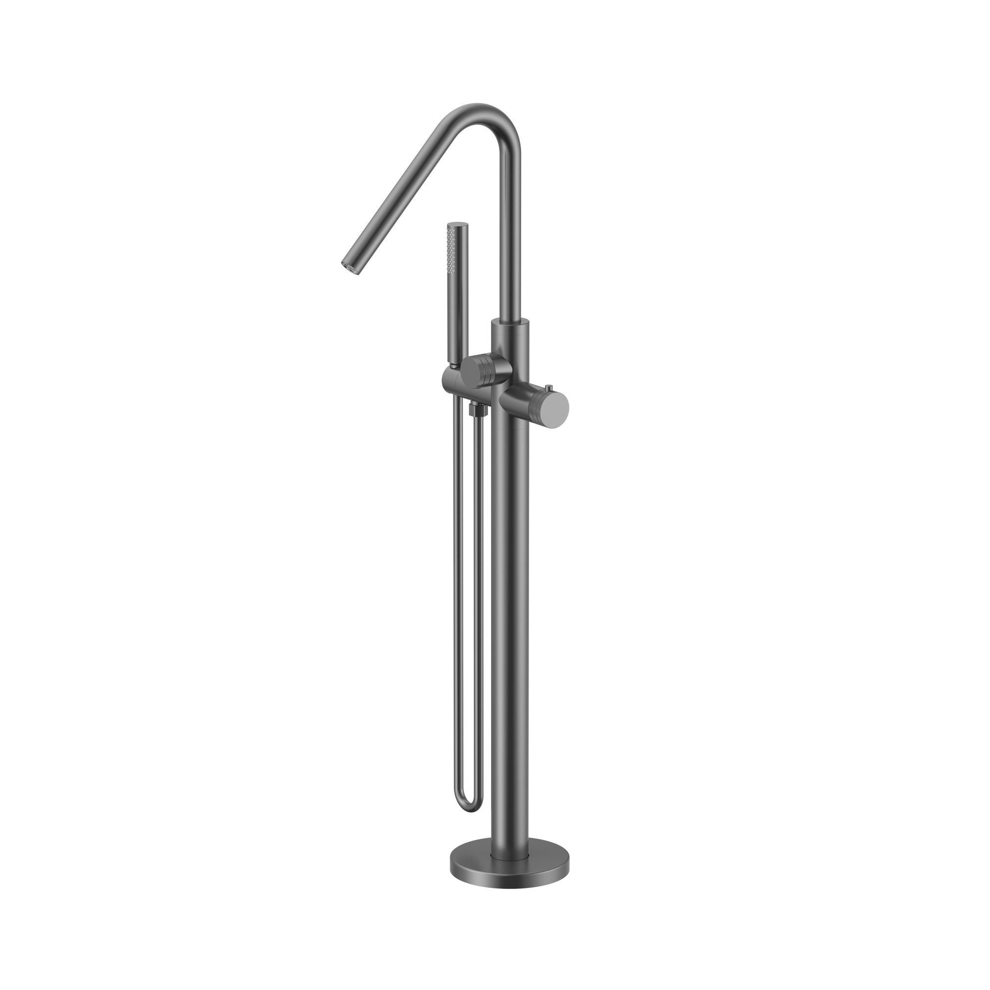STRIA BADMENGKRAAN - VRIJSTAAND - THERMOSTATISCH - MET HANDDOUCHE EN DOUCHESLANG - KNOPPEN MET RIBBELSTRUCTUUR - BELGAQUA - GUNMETAL (PVD)