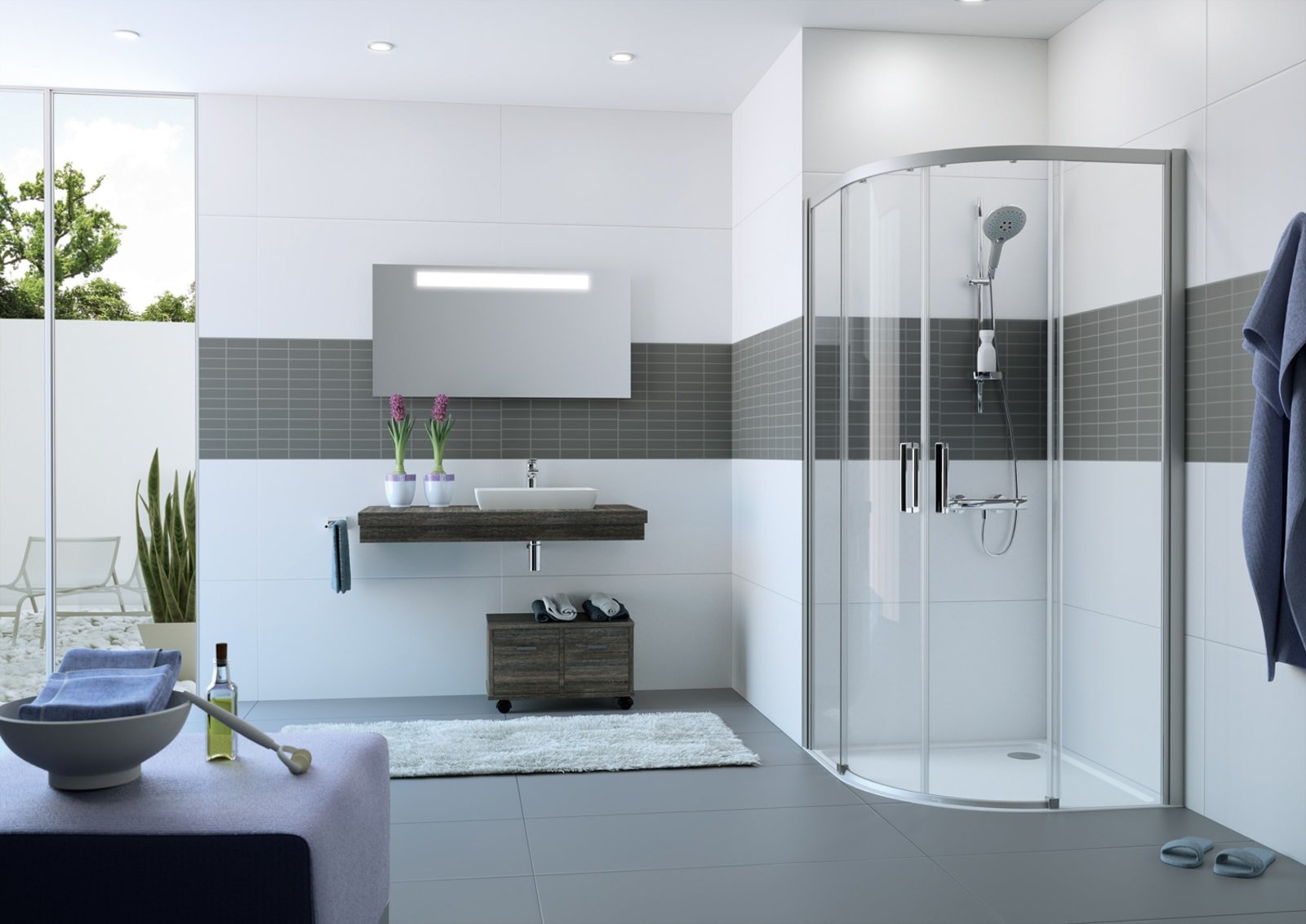 Huppe Classics 2 EasyEntry, Schuifdeur kwartrond, 550mm (R), 1200 x 2000mm (BxH), profiel zwart editie, glas helder