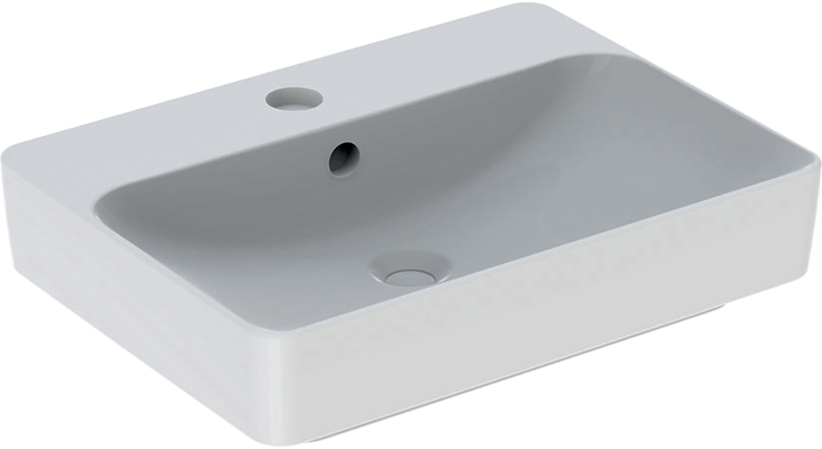 Geberit VariForm, Wastafel, Opzet, 1x waskom, kraangat midden, overloop, keramiek, vuilafstotend, 600 x 450 x 158mm (BxDxH), wit