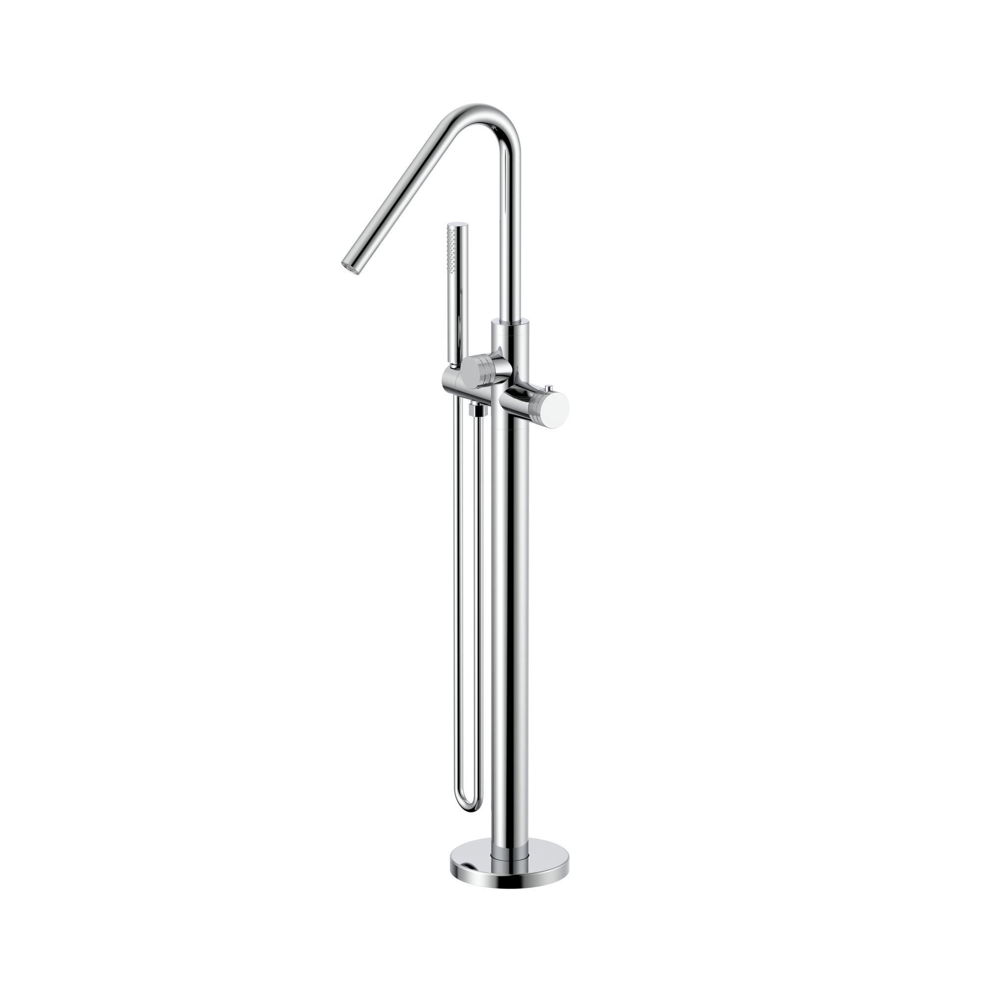STRIA BADMENGKRAAN - VRIJSTAAND - THERMOSTATISCH - MET HANDDOUCHE EN DOUCHESLANG - KNOPPEN MET RIBBELSTRUCTUUR - BELGAQUA - CHROOM