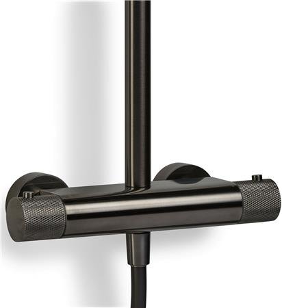 Blue Label Brondby Facet douchesysteem in hoogte verstelbaar, thermostatisch, gekartelde greep, messing hoofddouche 25 cm, gun metal thumbnail 6