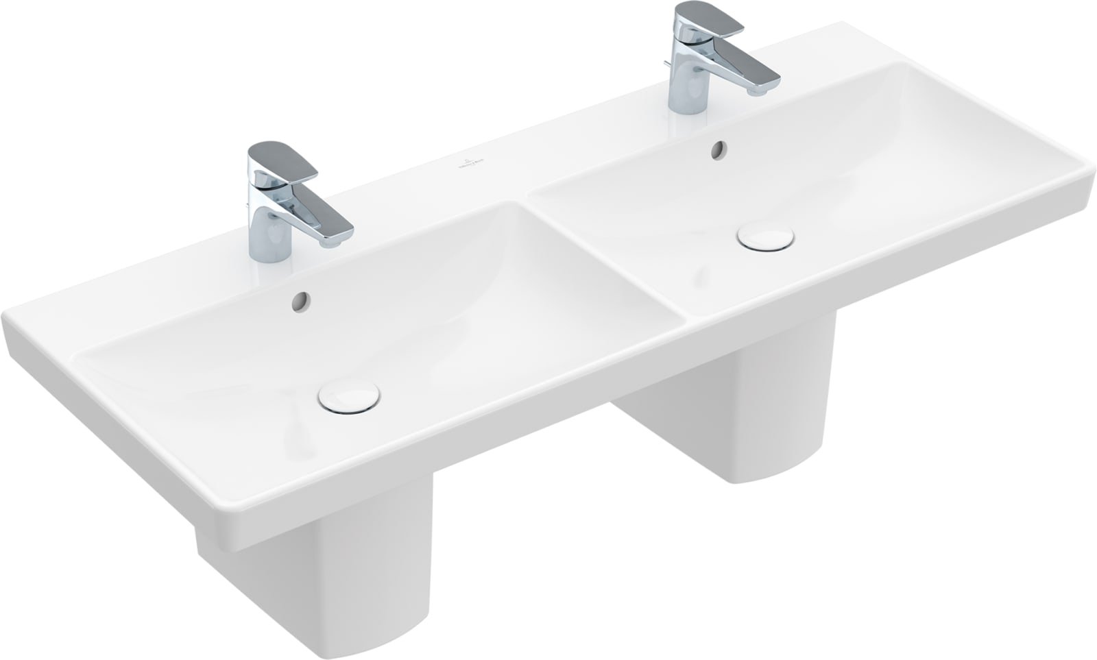 Villeroy & Boch Avento, Meubelwastafel dubbel, 2 3-gat armatuur, middel kraangaten doorg., overloop, 1200 x 470mm (BxD), alpine wit