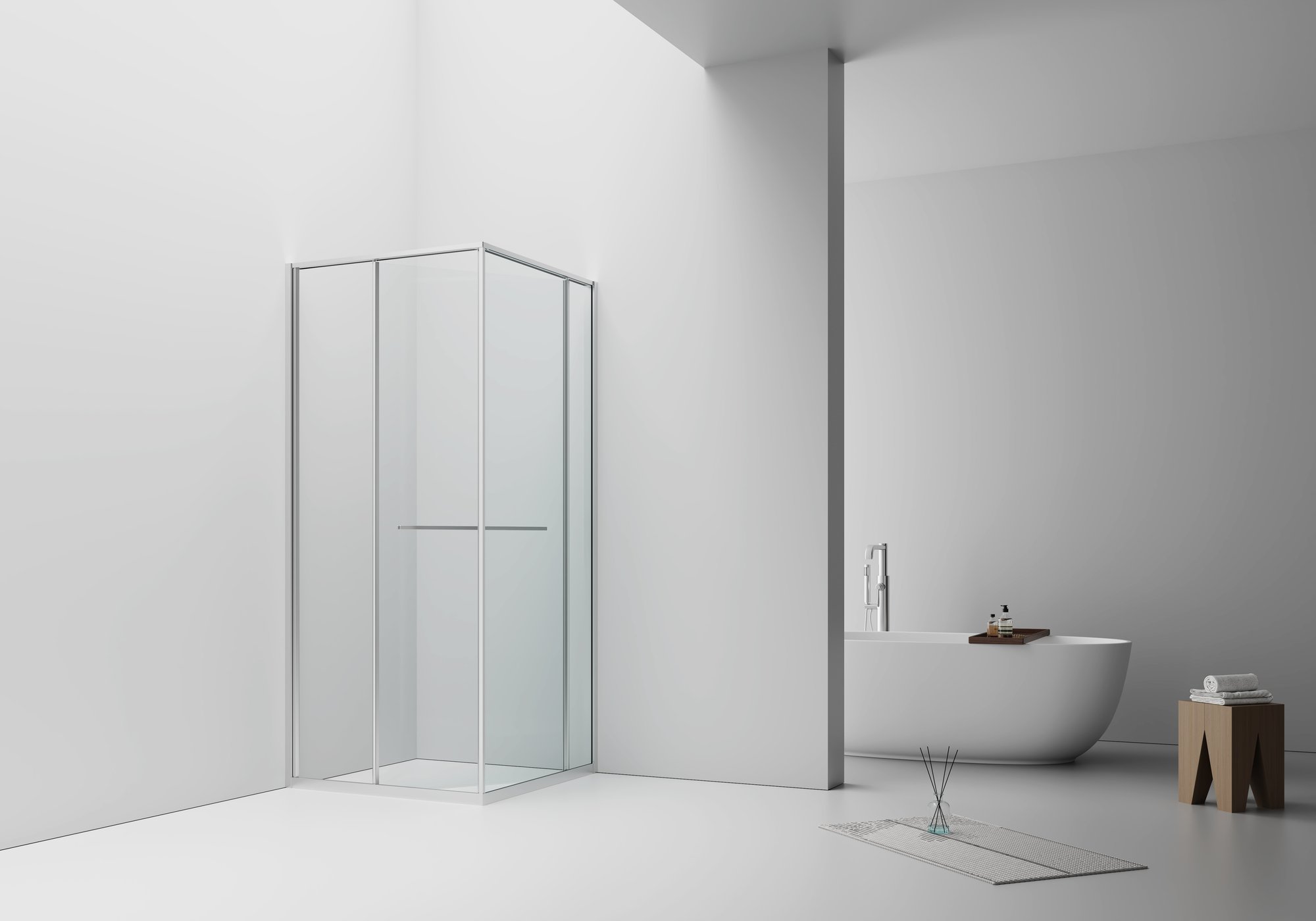 INSLIDE DOUCHECABINE - NAAR BINNEN OPENENDE SCHUIFDEUR EN ZIJWAND - RUIMTEBESPAREND - OMKEERBAAR - 6MM VEILIGHEIDSGLAS - 90X90X200 CM - CHROOM - HELDER GLAS thumbnail 2