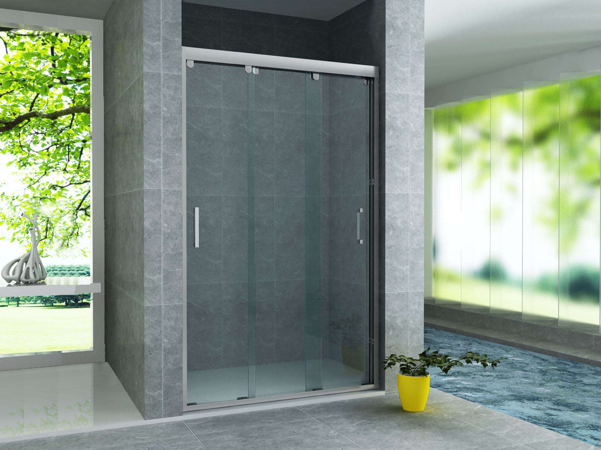 ALONI SCHUIFDEUR VOOR NIS - 3 DELIG - 1000 X 2000MM - CHROOM - HELDER GLAS