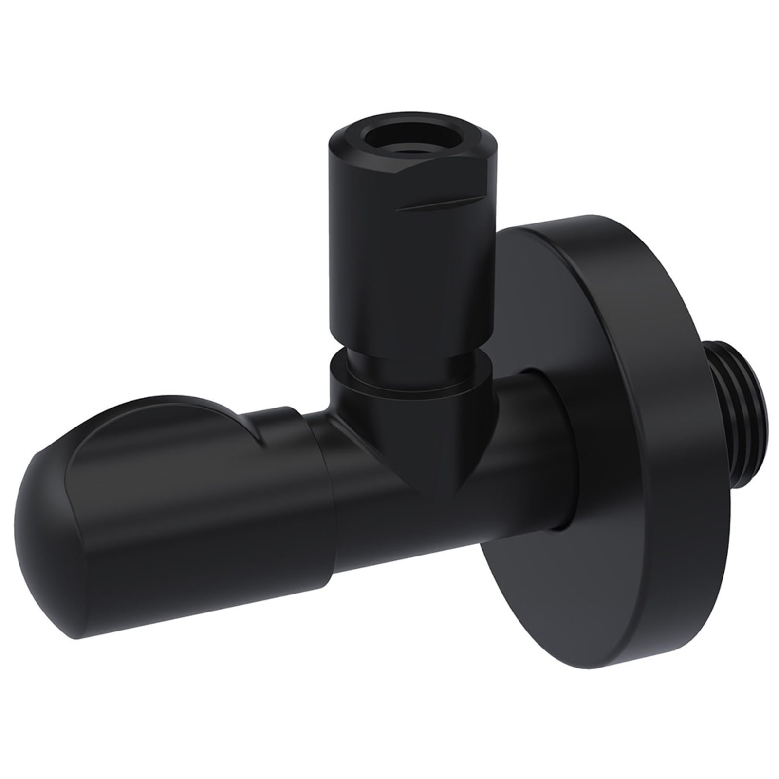 Raminex hoekstopkraan Linea / 1/2" bui.dr. x 10 mm knel / mat zwart / lang model / inclusief rozet