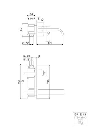 Steinberg ééngreeps wastafelmengkraan met gekleurde huls, wandmontage, uitloop 175 mm (Inbouwset 010 1800 3 apart bestellen) chroom (1200475380)
