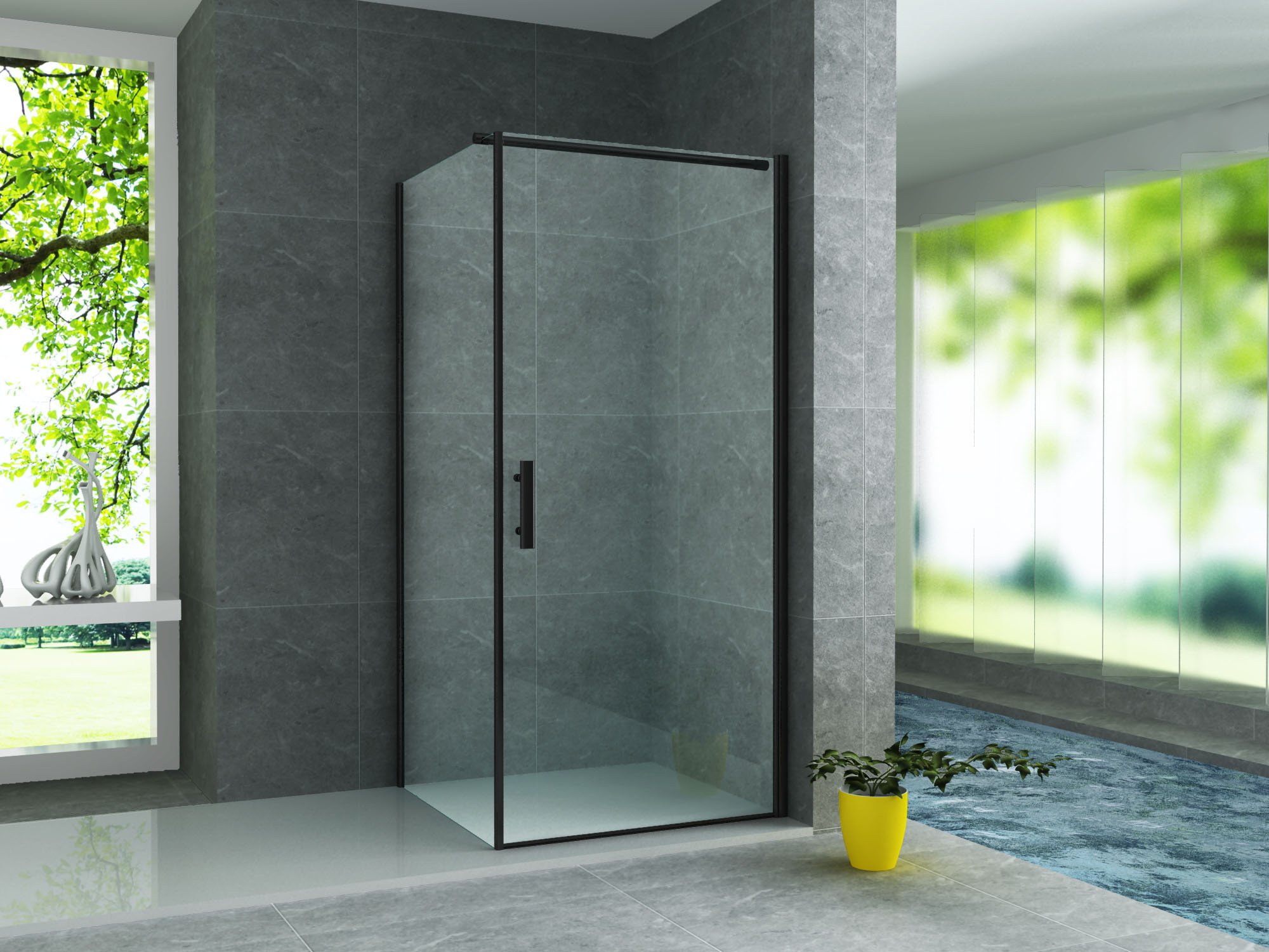 ALONI DOUCHECABINE - DRAAIDEUR EN ZIJWAND - 800 X 800 X 1900MM - MAT ZWART - HELDER GLAS
