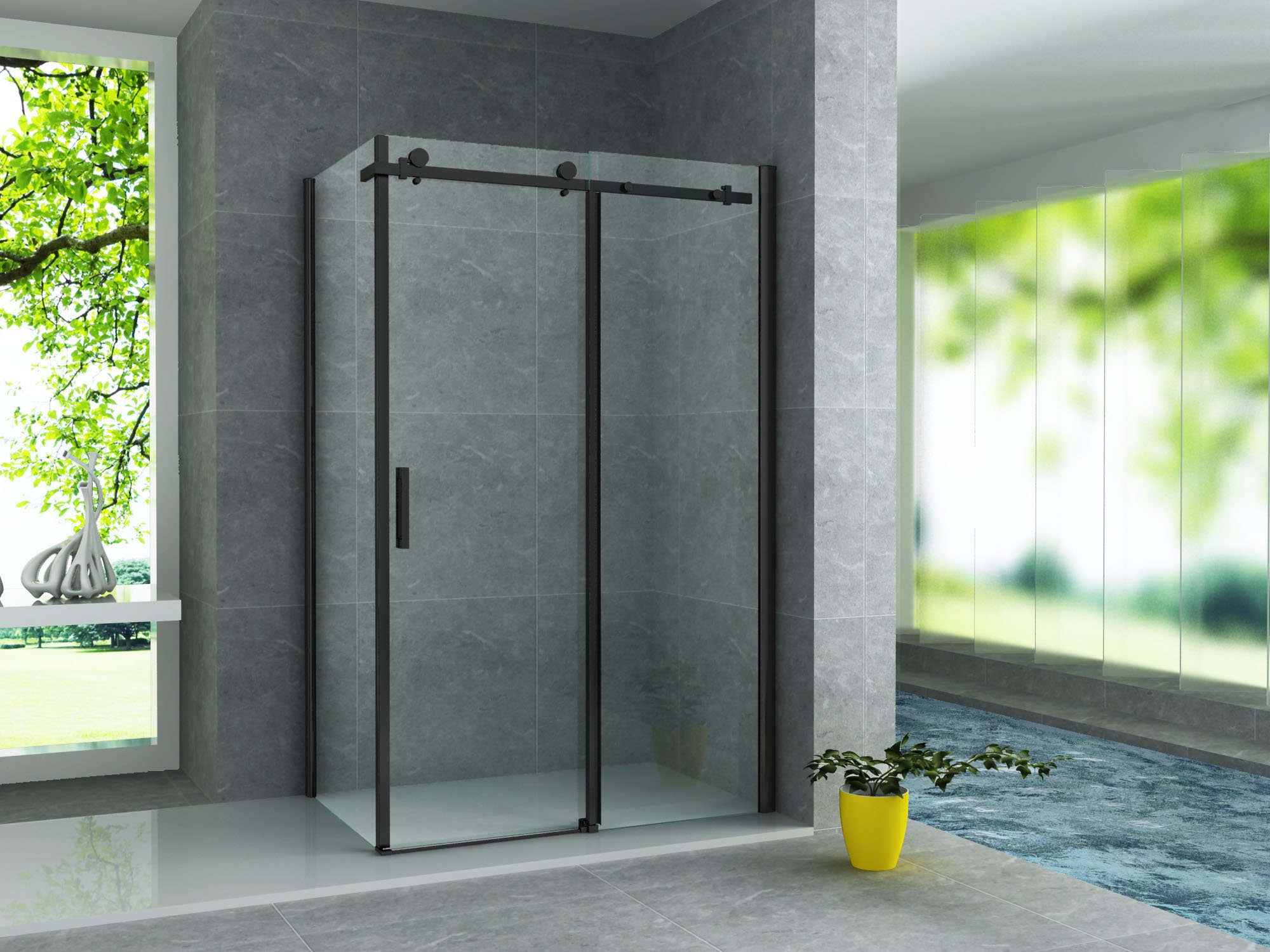 ALONI DOUCHECABINE - SCHUIFDEUR EN ZIJWAND - 800 X 1200 X 1950MM - MAT ZWART - HELDER GLAS