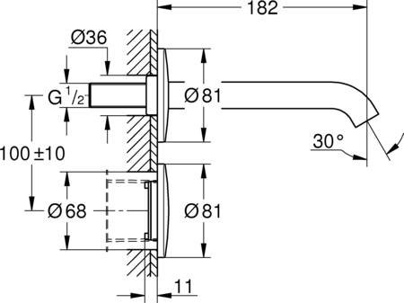 Grohe Essence E Infrarood elektronische wandkraan zonder menging, opbouwdeel, inclusief transformator , chroom