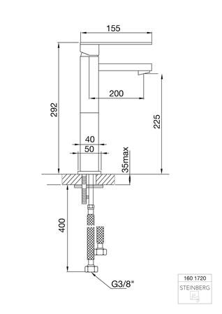 Steinberg 160 wastafelkraan, eengreeps, thermostatisch, vast, 292mm hoogte, 200mm voorsprong, chroom-look
