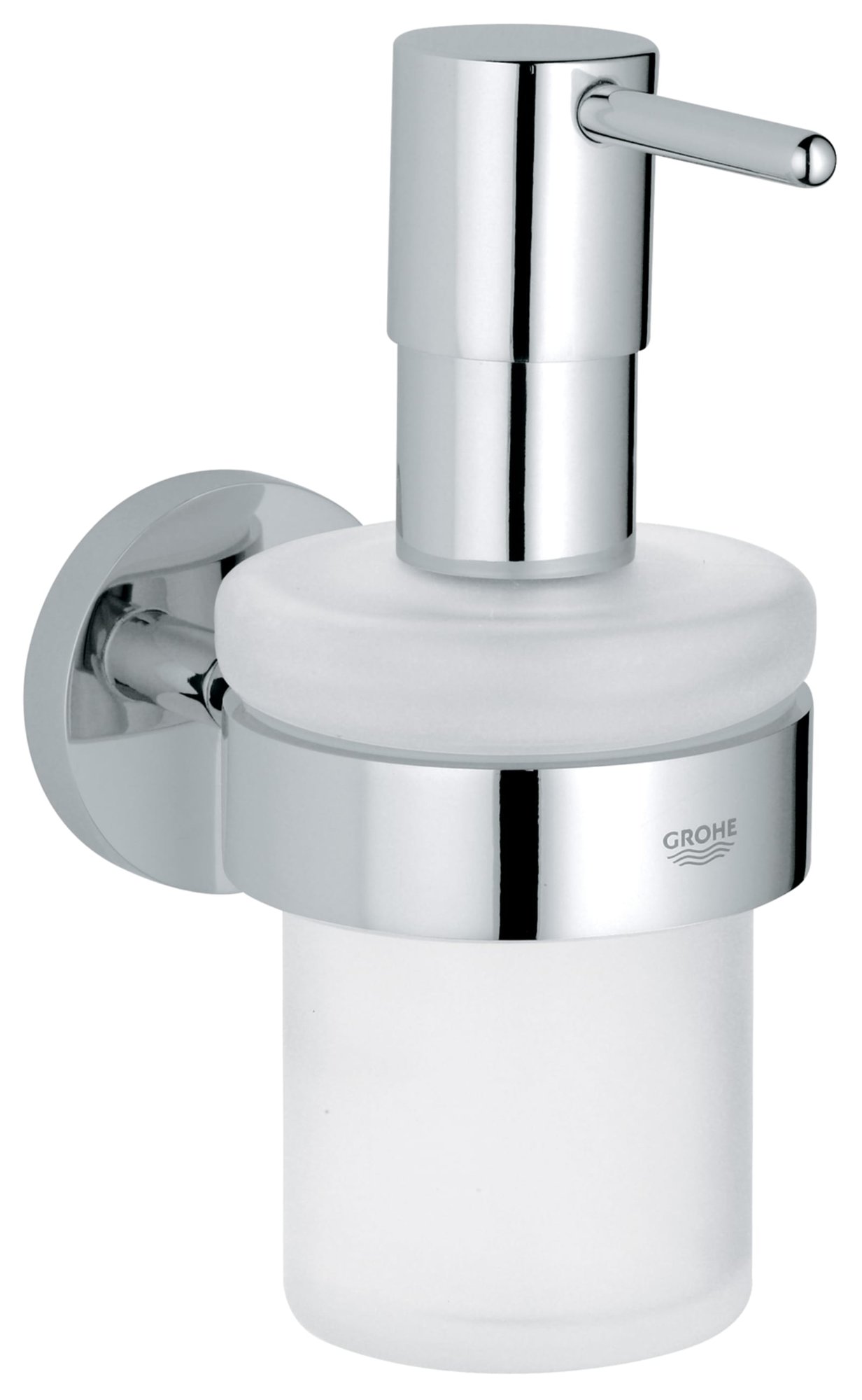 Grohe Essentials, Zeepdispenser met houder, rond, wand, 1-gats, 160ml vulhoeveelheid, metaal/glas, chroom