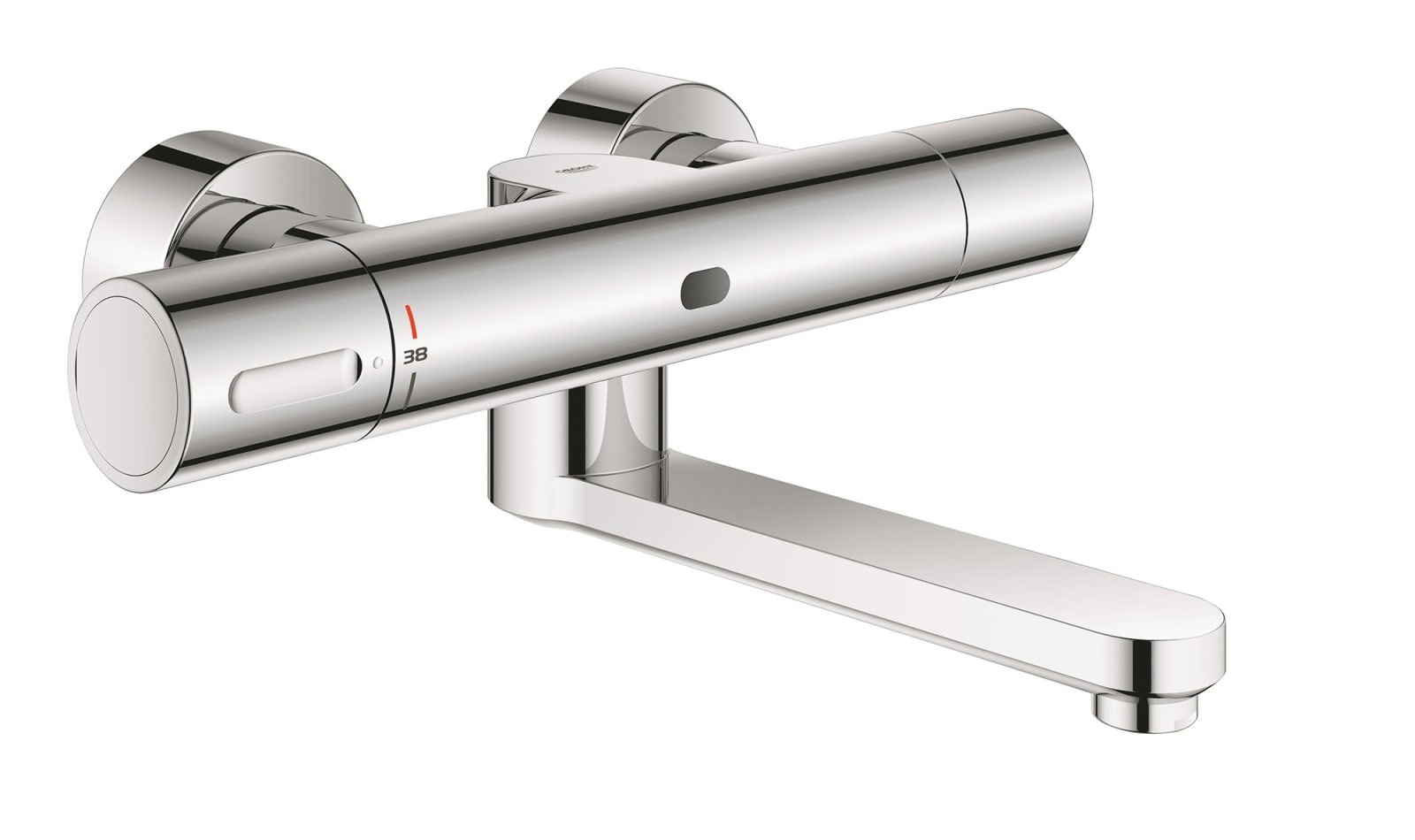 Grohe Eurosmart Cosmopolitan E, Wandmengkraan, thermostaat, elektronisch, infrarood, 6V batterij, 255mm uitloop, draaibaar, chroom