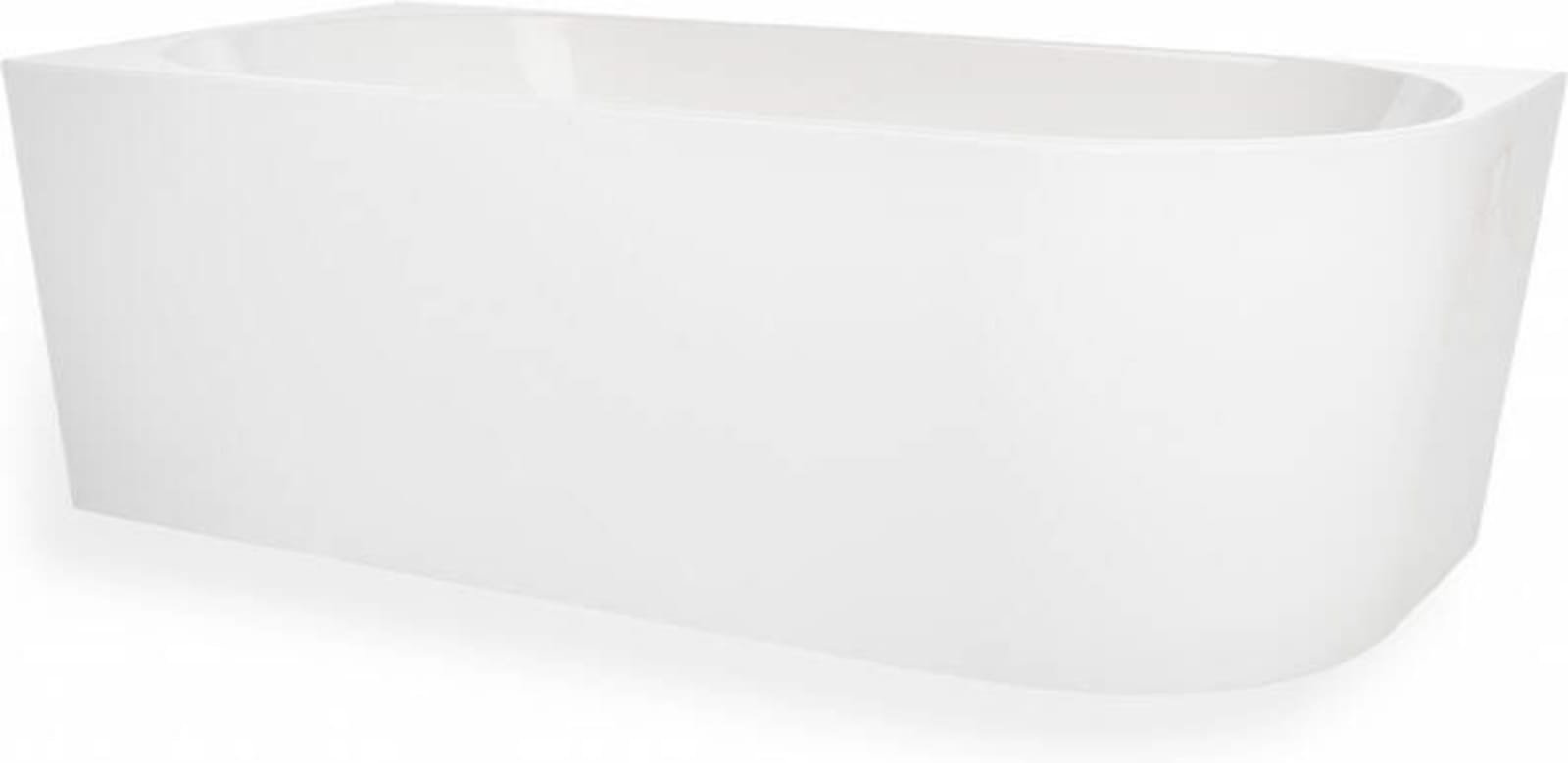 Blue Label Rasmus back-to-wall bad; hoek links; acryl; chroom pop-up afvoer; vaste overloop; 180x80x60cm (LxBxH); mat wit